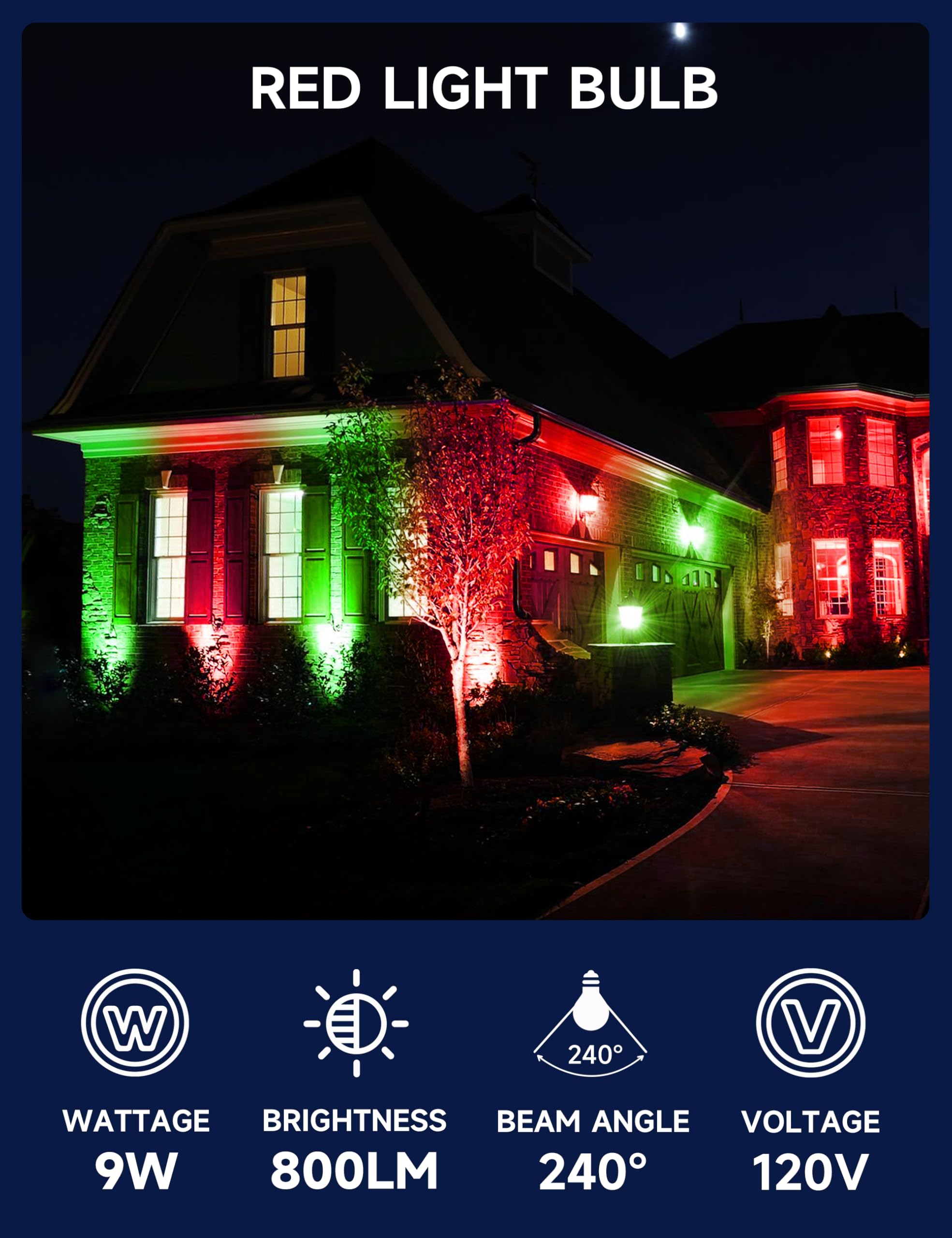 UNILAMP A19 LED Christmas Light Bulbs, 9W, E26 Base, Multi-colored, 60W Equivalent, 4 Pack