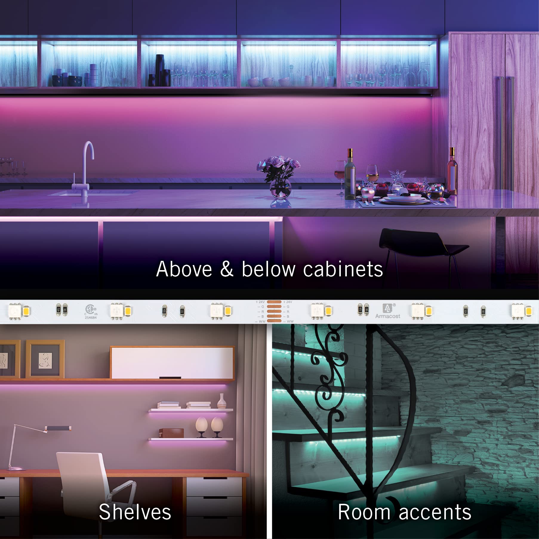 Armacost Lighting Ribbonflex Home 24V Rgb+W Hardwire Led Strip Light Kit, Multicolor, 16 Ft (423511)