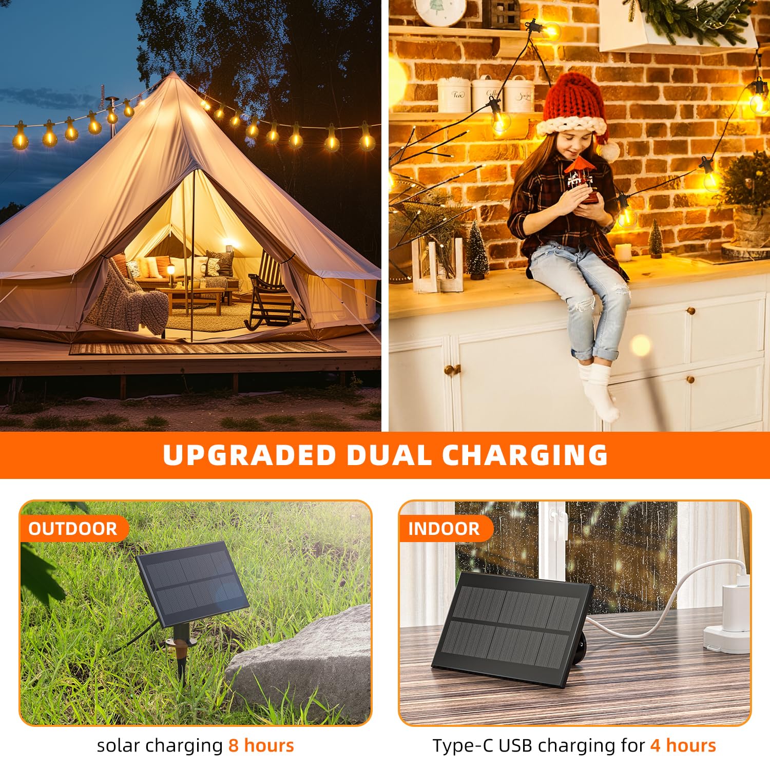 Kawaya Solar Powered String Lights - 100FT Outdoor IP65 Waterproof LED, Black, Shatterproof Edison Hanging Lights for Patio and Camping