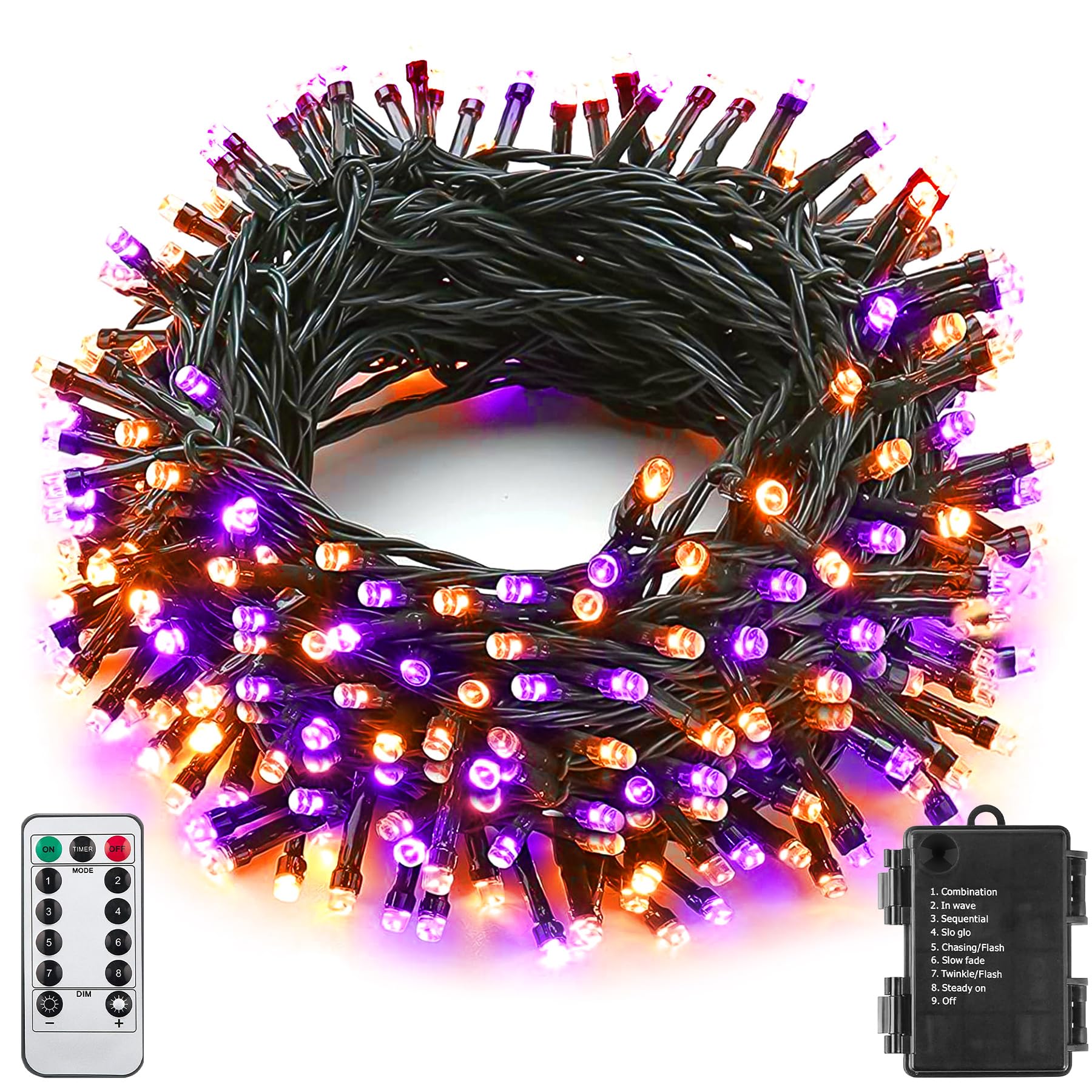 Sukesou Orange Purple Halloween String Lights Outdoor 100Led Battery Operated Fairy Lights With Waterproof Remote Timer String Lights For Garden Party Holiday Halloween Décor