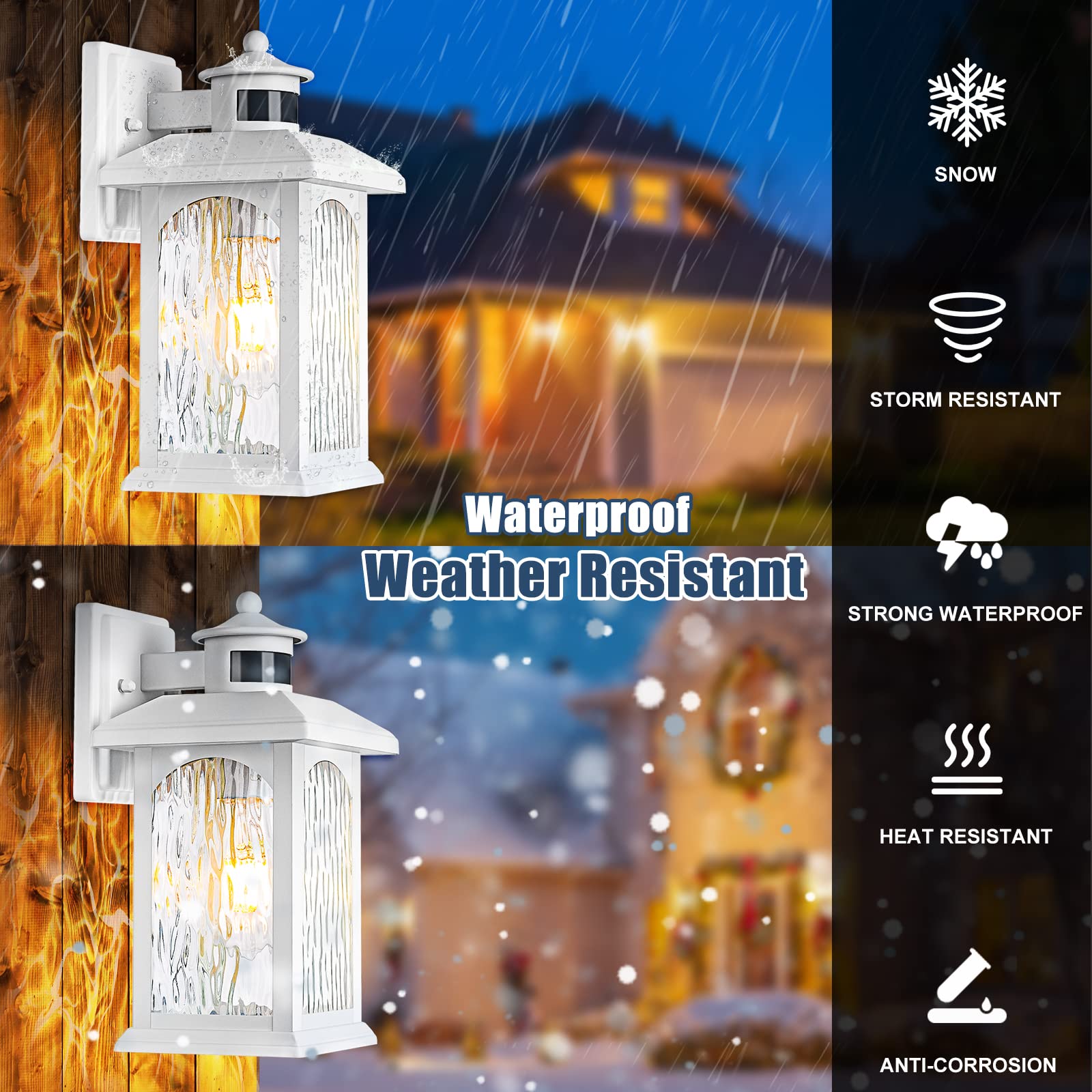 Filiyano Advanced Motion Sensor Outdoor Lights - Waterproof Wall Mount Sconce, 2 Pack, White