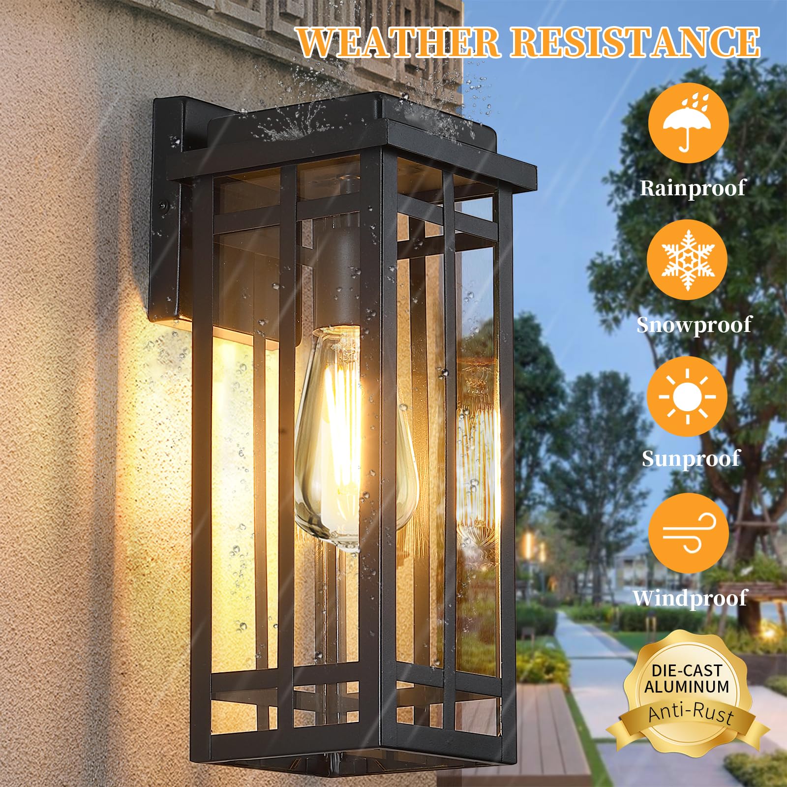 13.8'' Outdoor Wall Light Fixtures 1 Pack, Black Porch Lights Outdoor Lighting For House, Exterior Lighting Fixtures Wall Lanter