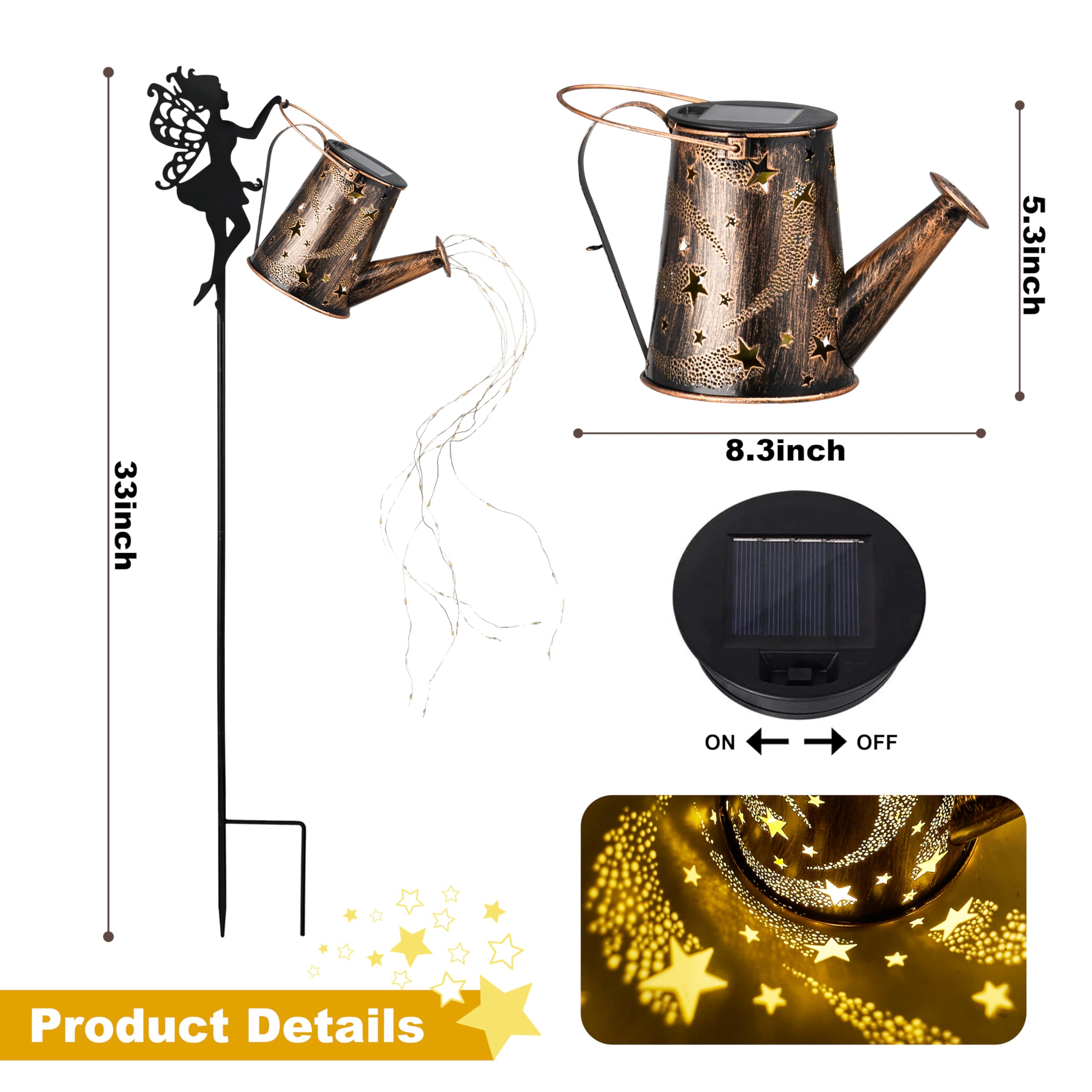 Solar Lights Outdoor, Solar Watering Can Light, Solar Garden Lights Waterproof Metal Hanging Lantern, Fairy Garden Decor For Out