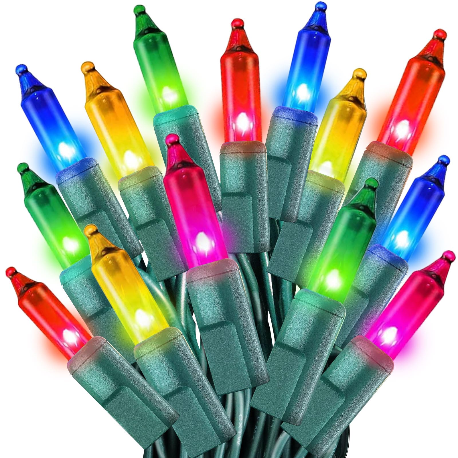 Multicolor Christmas Lights String 50FT 200 Count Incandescent Bulbs Mini Lights with Green Wire for Christmas Tree, Garland, We