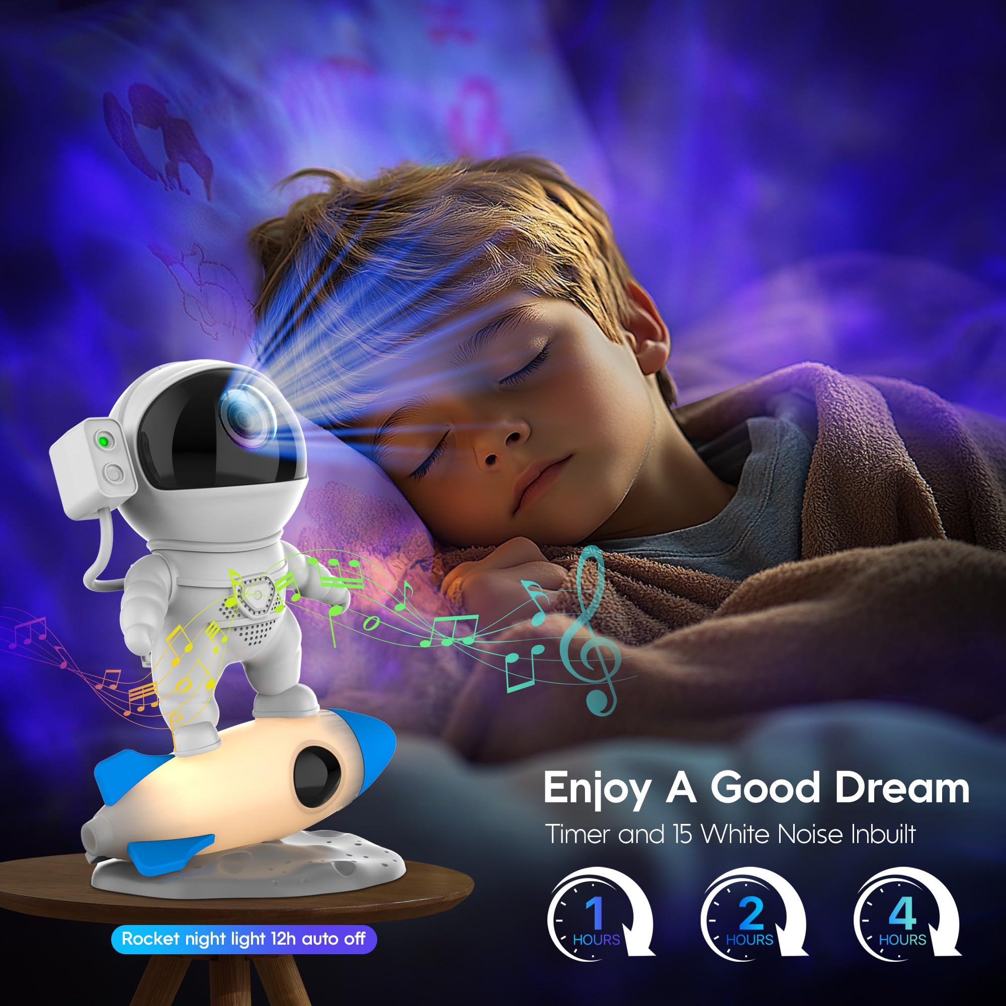 FlyEagle Astronaut Galaxy Projector with Remote Control, Bluetooth Speaker, LED Night Light, White, Model BL-HJ07