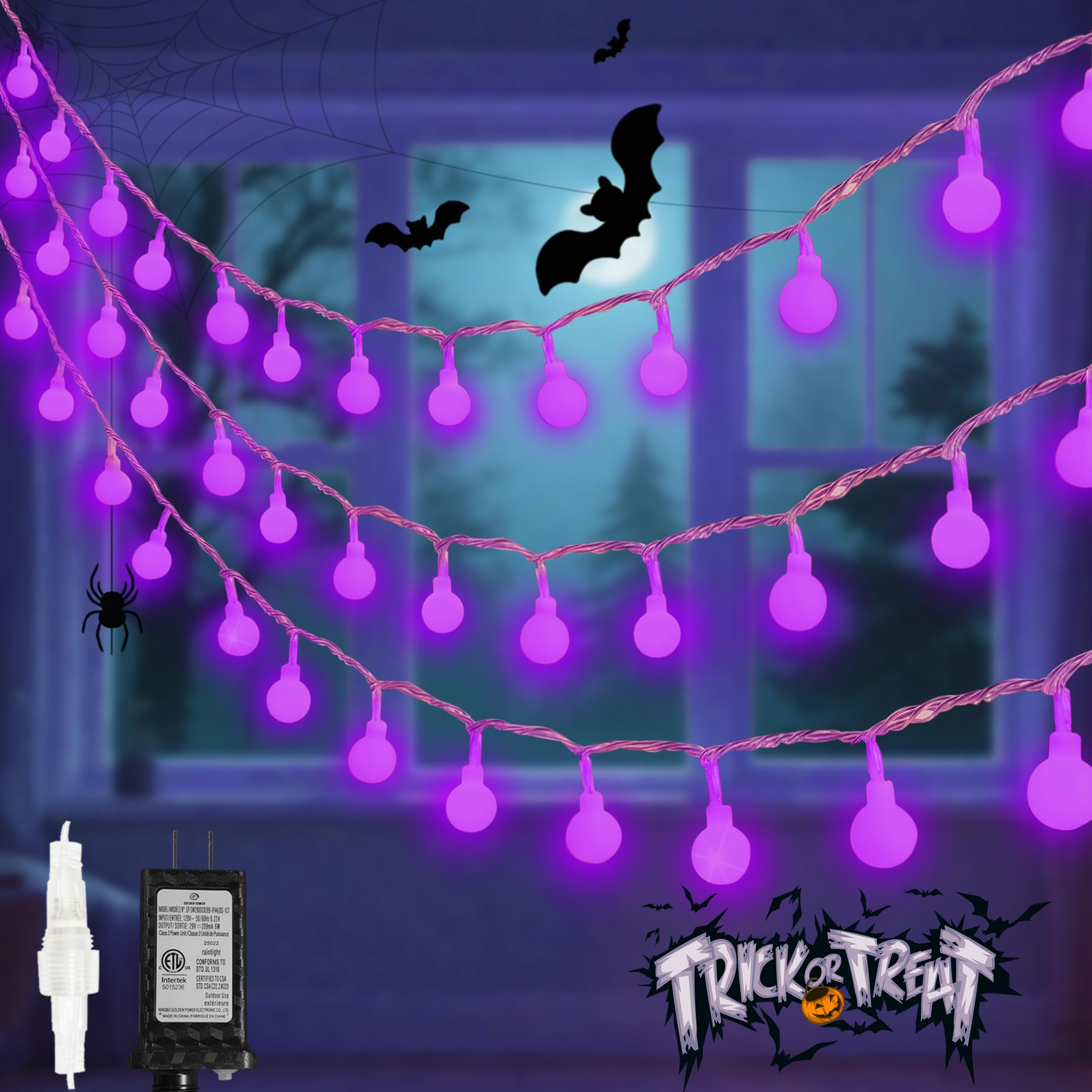 LORRYTE 100LED Connectable Globe String Lights - 43FT, Purple, Waterproof, 13 Modes, Timer, Indoor/Outdoor Decor