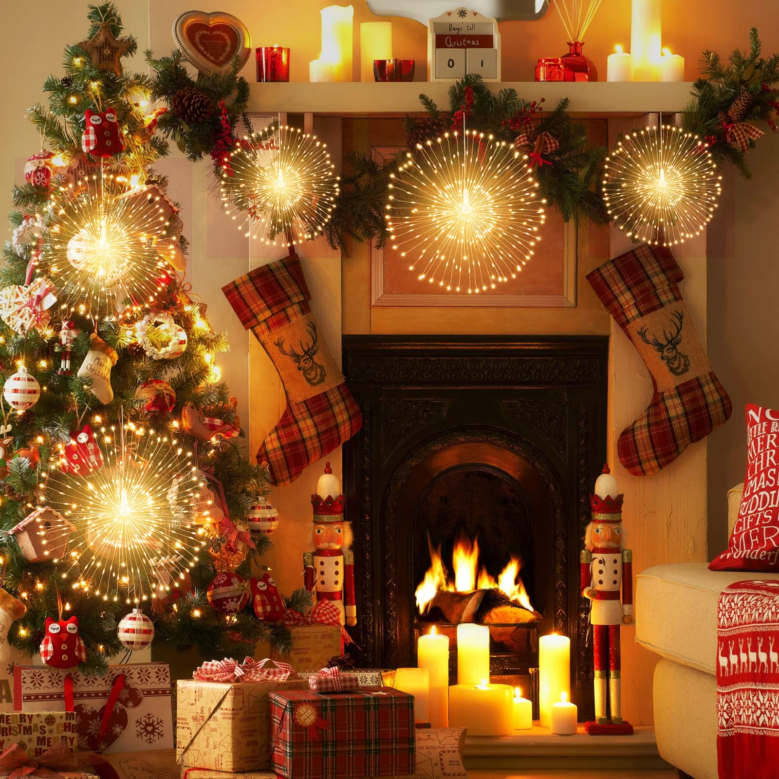 Techip 4Pcs 225Led Warm White Fairy Lights, Battery Operated With Remote, Indoor/Outdoor Decoration