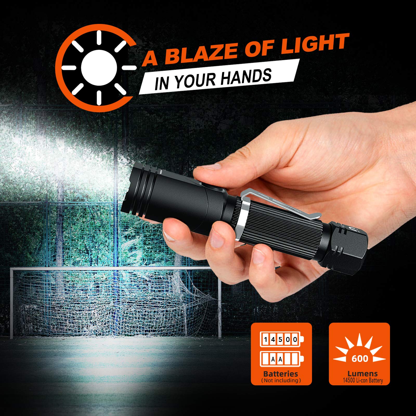 NICRON N7 Tactical Flashlight - 600 Lumens, 90° Waterproof, 4 Modes, Gray Metal, Ideal for Camping & Hiking (Batteries Not Included)