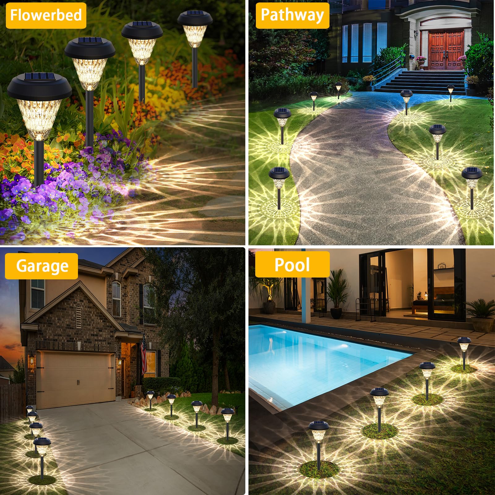 Pearlstar Solar Lights Outdoor Garden Decor - 8 Pack Solar Pathway Lights For Outside, Waterproof Solar Powered Outdoor Garden L