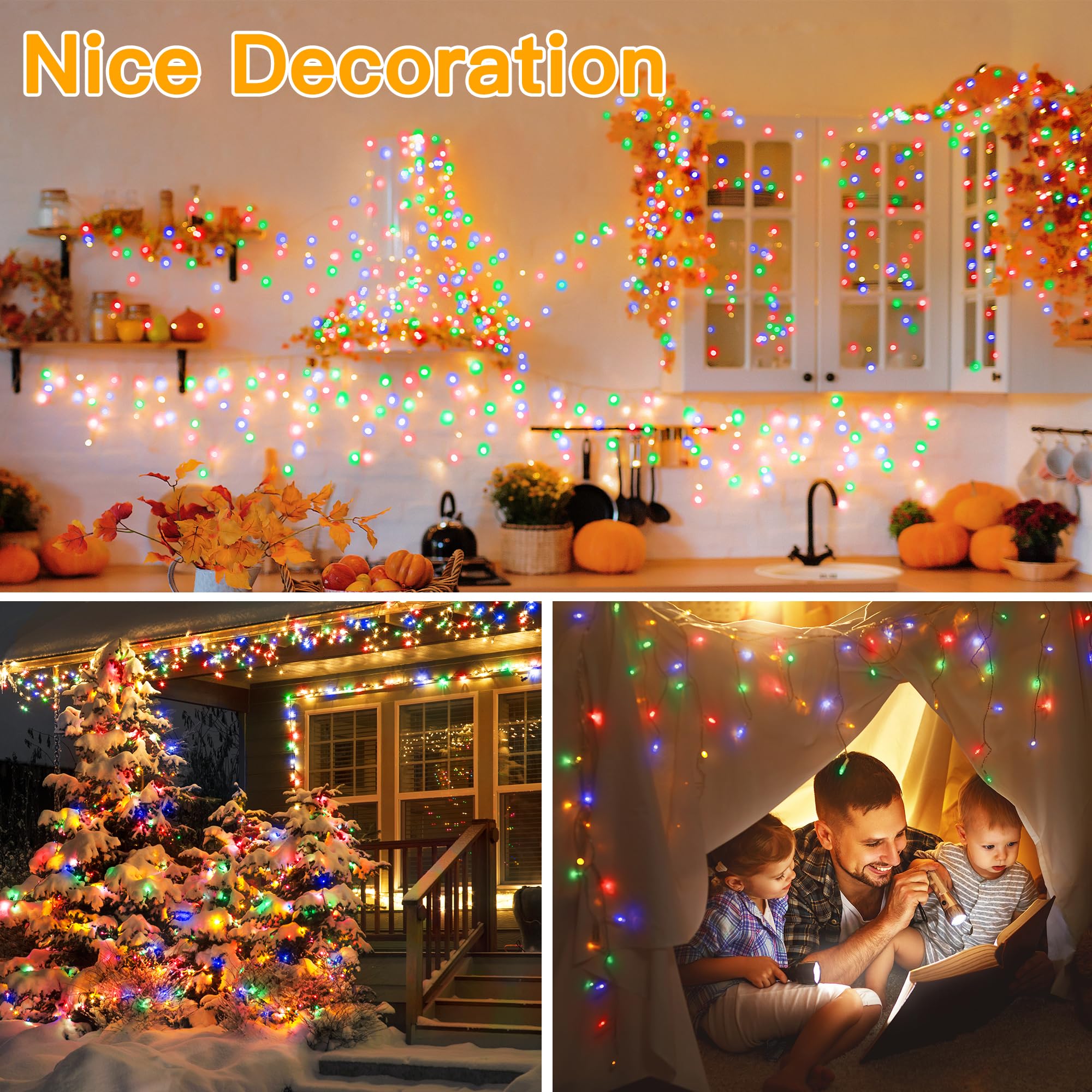 Ollny Icicle Lights 306Led, Color Changing With Remote, 25Ft Waterproof Holiday Lights, Warm White To Multicolor, Model Hg-29V306Bc