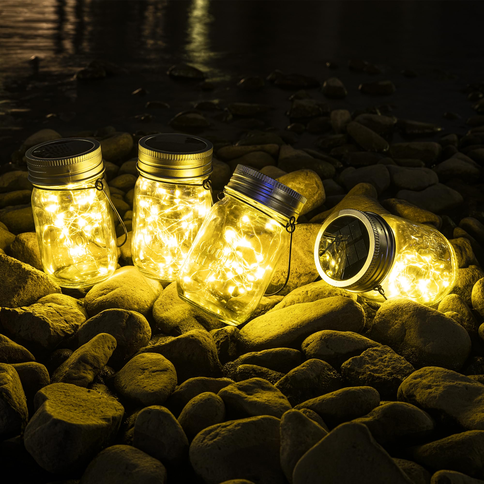 Gigalumi Solar Mason Jar Lights, 8 Pack 30 Led String Fairy Lights Garden Lights Outdoor Waterproof Hanging Solar Lanterns For O