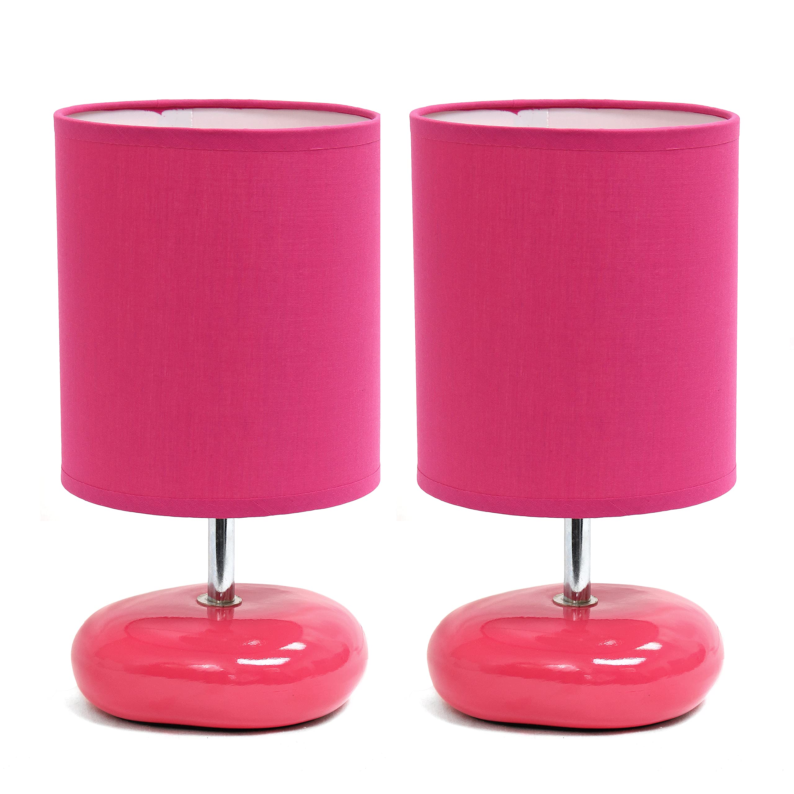 Simple Designs Lt2005-Pnk-2Pk Stonies Small Stone Look Table Desk Bedside 2 Pack Lamp Set, Pink, 5.51 X 5.51 X 10.24