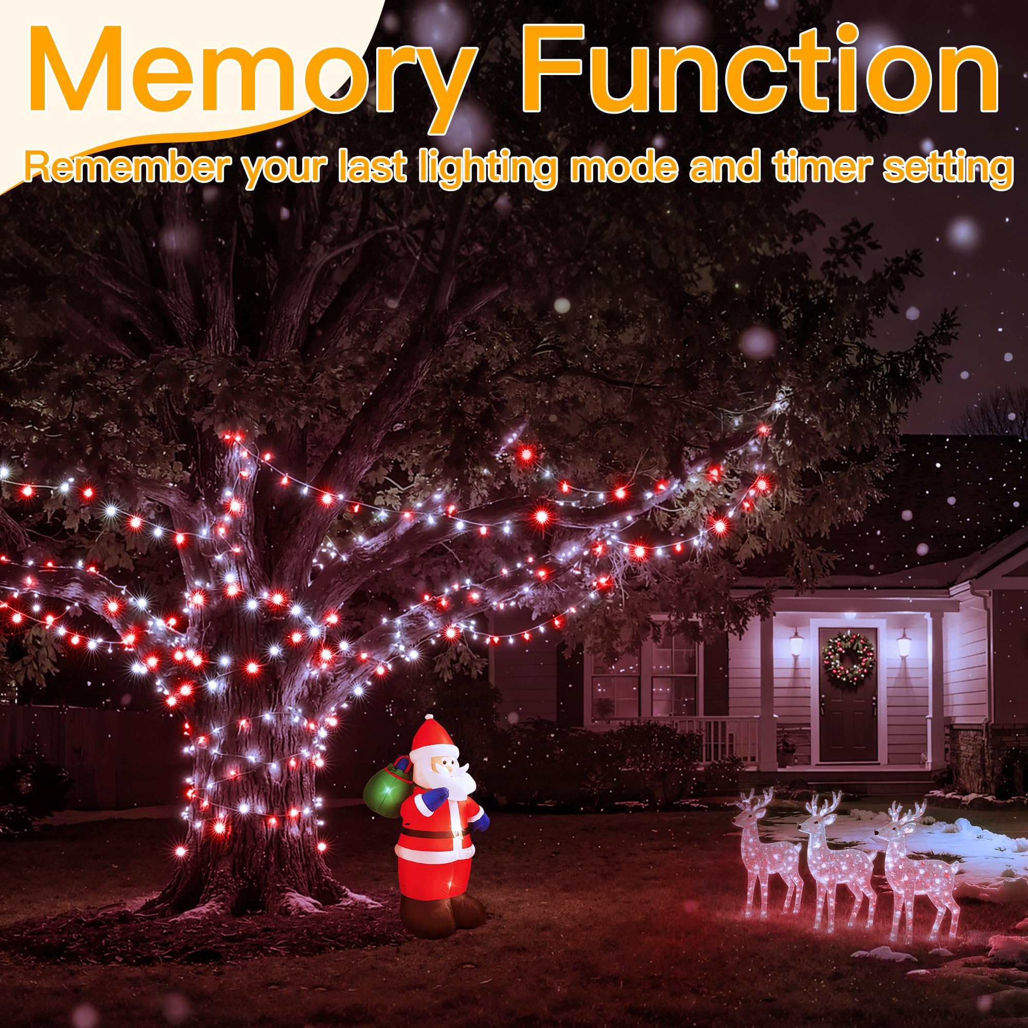 Ollny Red And White Christmas Lights Waterproof  400Led 131Ft String Lights With Remote 3 Timer  Plug In 8 Modes Fairy Light For Xmas Tree Indoor Bedroom House Party Wedding Decorations