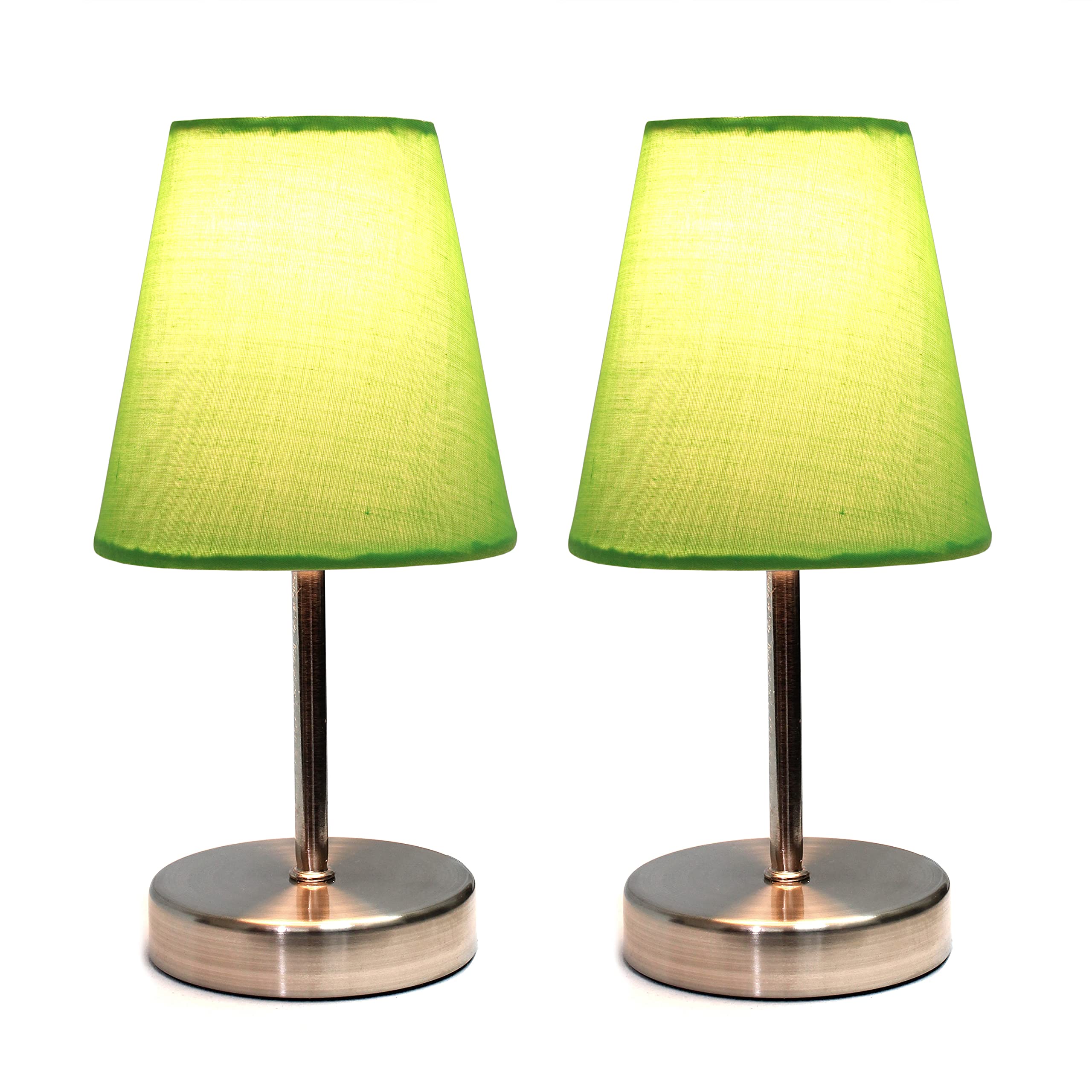 Simple Designs Lt2013-Grn-2Pk Sand Nickel Mini Basic Table Lamp With Fabric Shade 2 Pack Set, Green