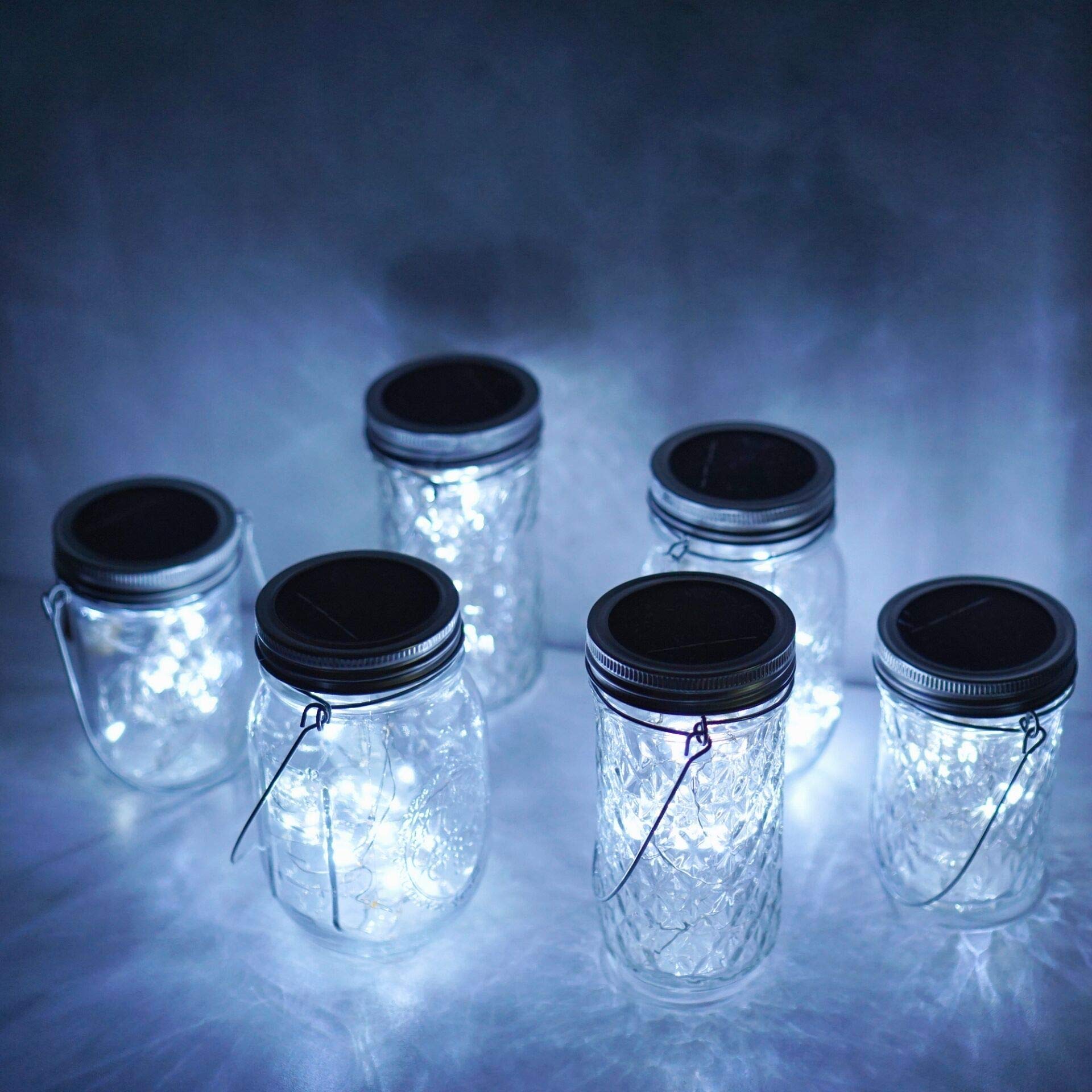 Cynzia Solar Mason Jar Lights, 20 LED Fairy String Lights, Waterproof, Cold White, 6 Pack, No Jars, Outdoor Decor