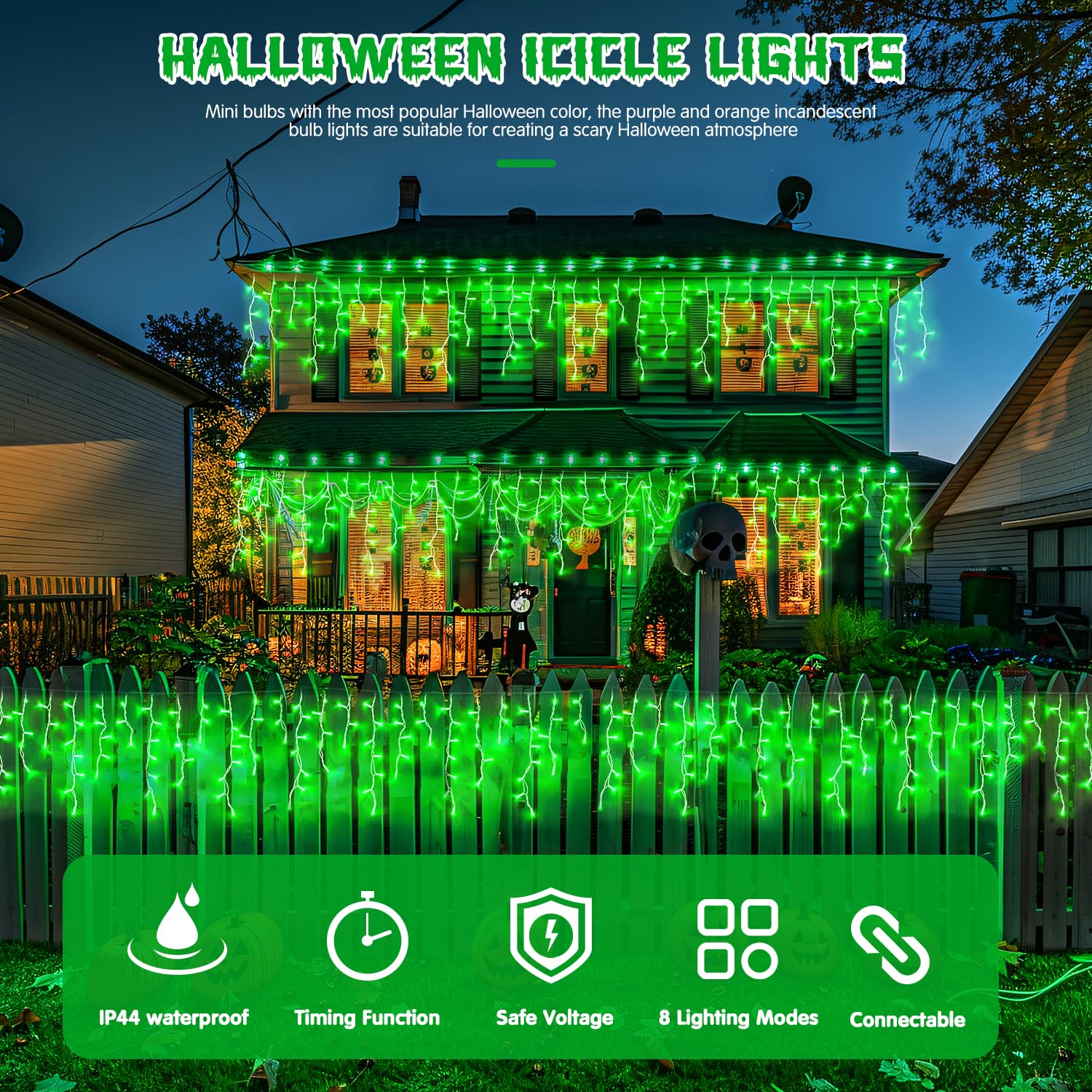 JMEXSUSS Green Icicle Lights 400 LED 38.8FT Indoor Outdoor Decorations Model EXS-I-0400