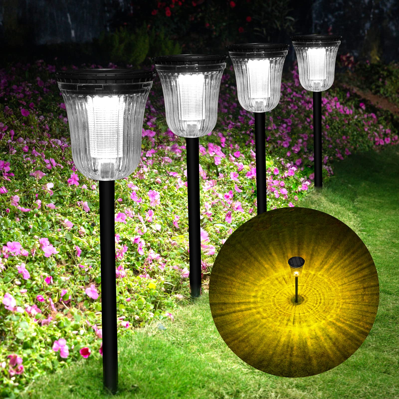 WTGEGF Solar Pathway Lights Outdoor, 4 Pack Solar Lights Outdoor Waterproof, 200 Lumens Super Bright Solar Garden Lights,Up to 1