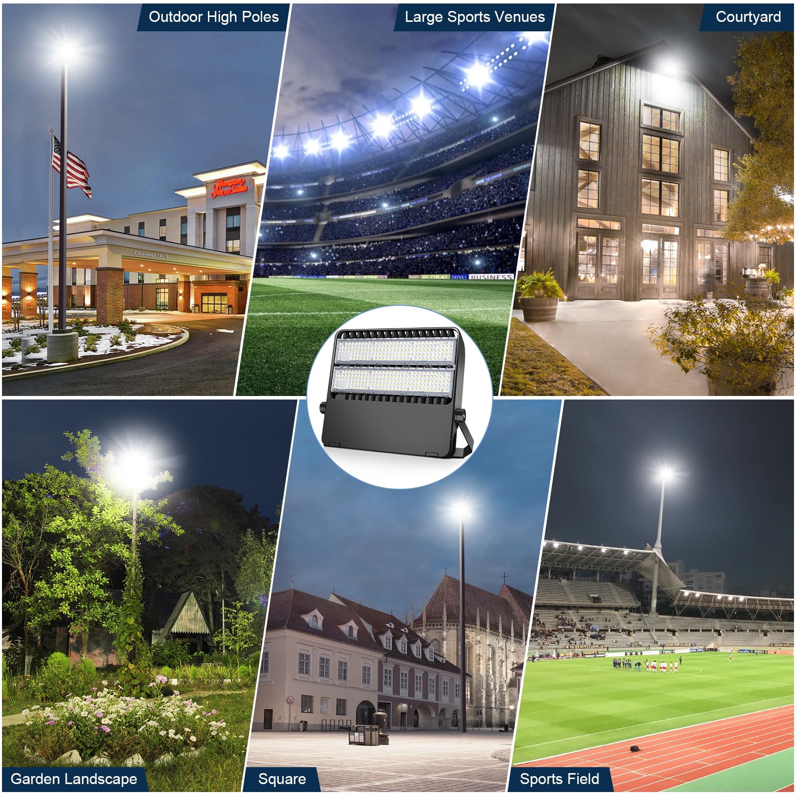 Tomourd LED Stadium Lights - 240W, 36000 Lumen, IP65 Waterproof, Black, Model 1604 - Bright Outdoor Flood Light for Commercial Use