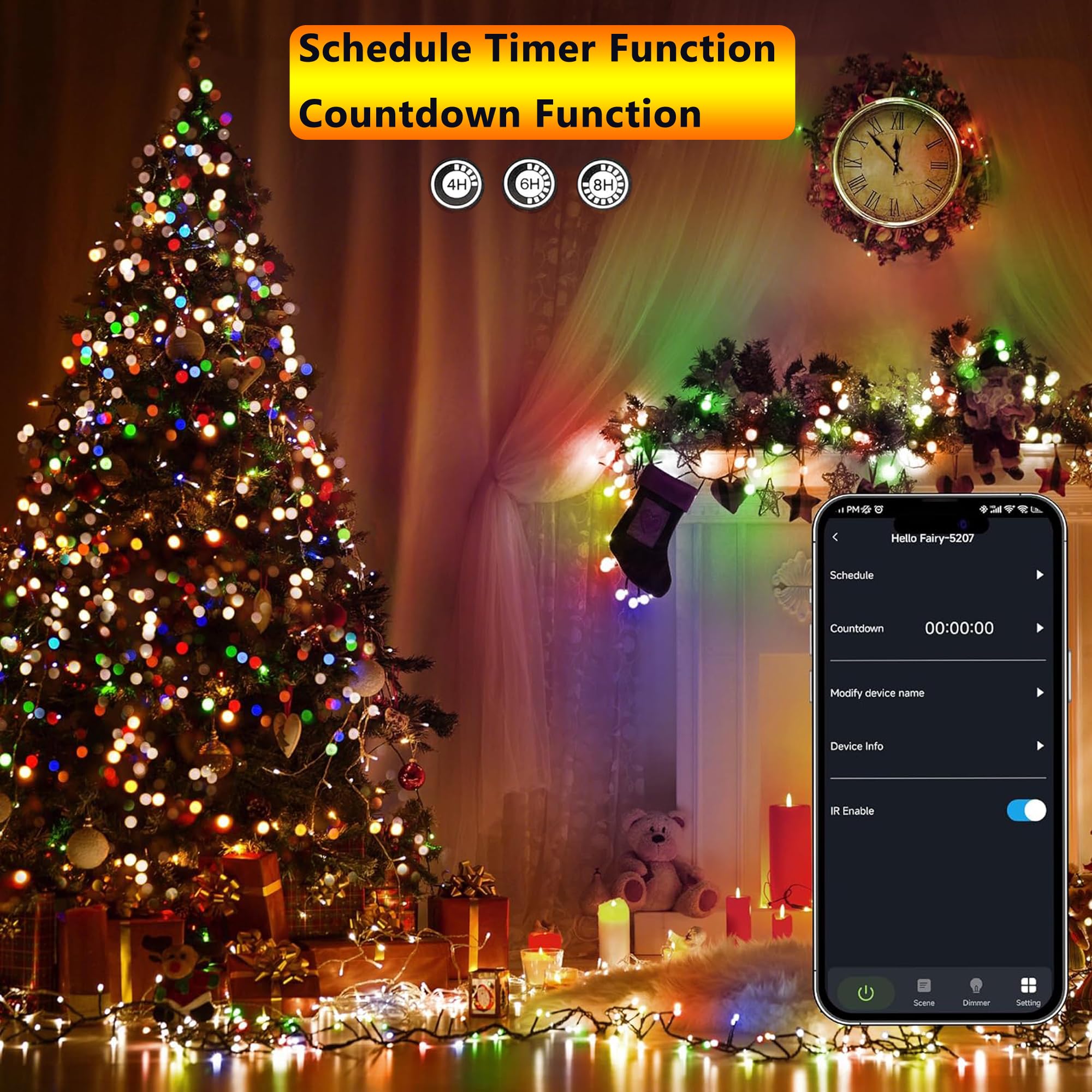 iBaycon Smart RGB Color Changing Christmas Lights, 100FT, 300 LED, Remote & App Controlled, Indoor/Outdoor Decorations