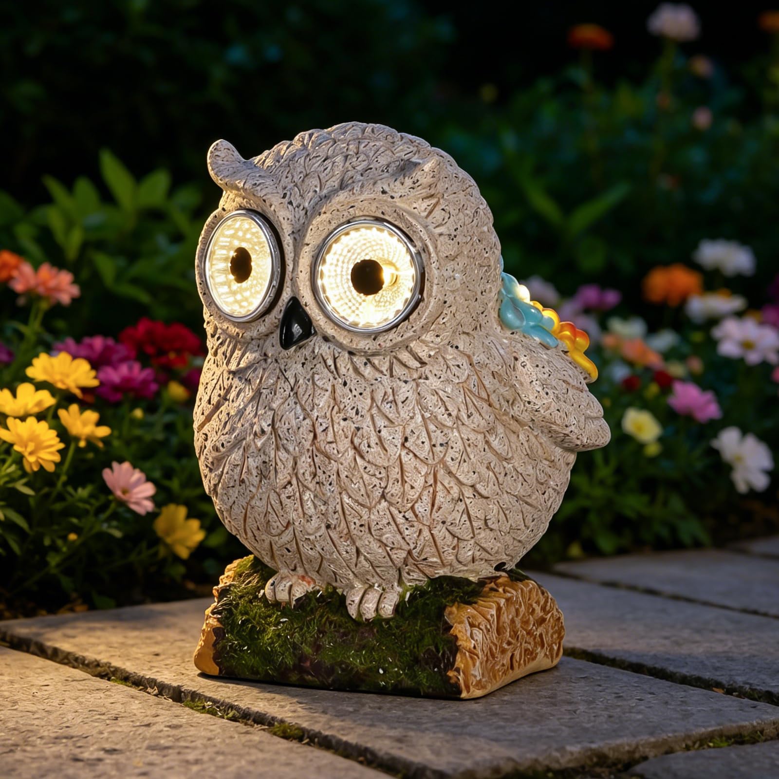 mocosa Solar Garden Statues Owl and LED Lights Birthday Gifts for Women Mom Grandma Solar Outdoor Cat Decor for Outside,Outdoor 