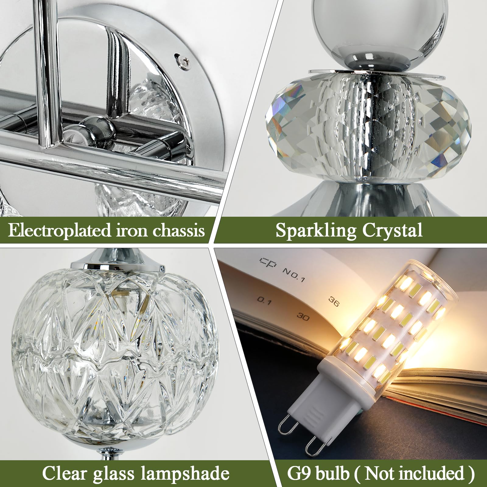 Piepooye Modern Bathroom Light Fixtures Polished Chrome Vanity Light With Glass Globe Lampshade 3 Lights Mid Century G9 Bulb Wal