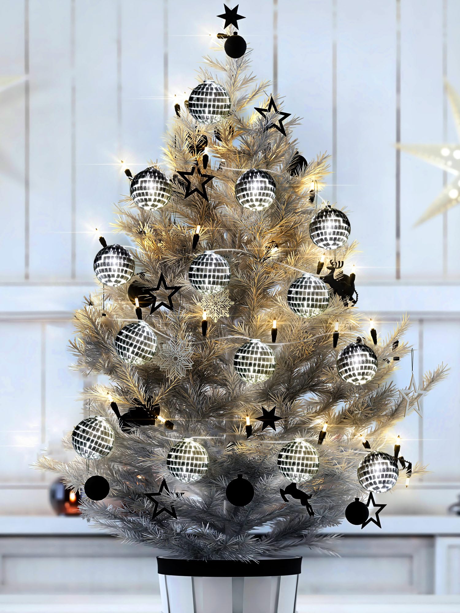 Bbto Led Disco Ball String Light Battery Powered Mirror Balls Ornaments For Outside Backyard Porch 70S 80S Disco Party Supplies(1.57 Inch Black)