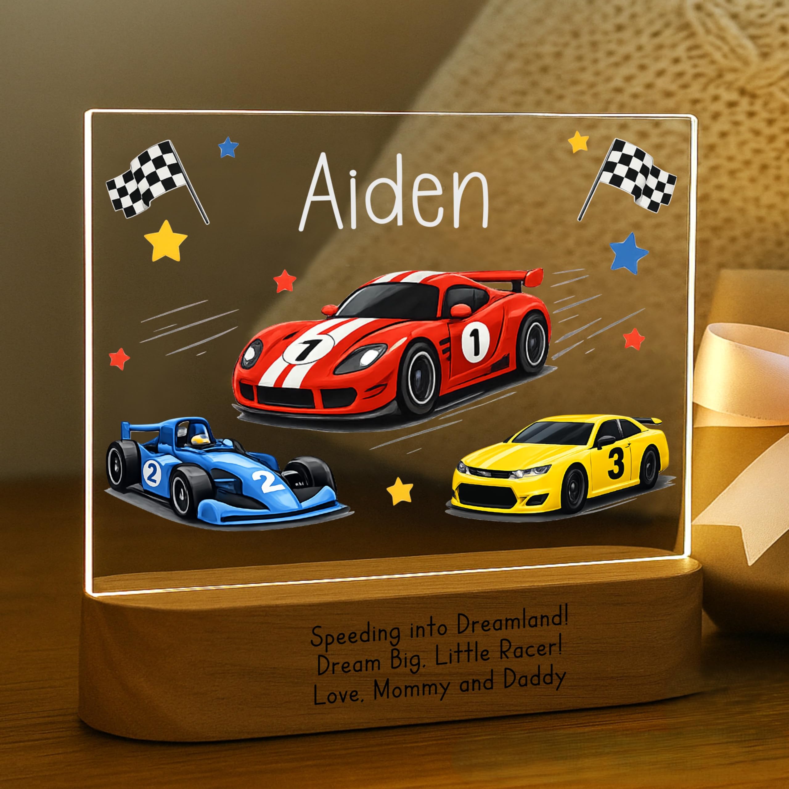 Craft & Clan Cars Night Light for Kids | Personalized Baby Night Light for Boys | Custom Name Race Car Nursery Decor, Plug-in LE