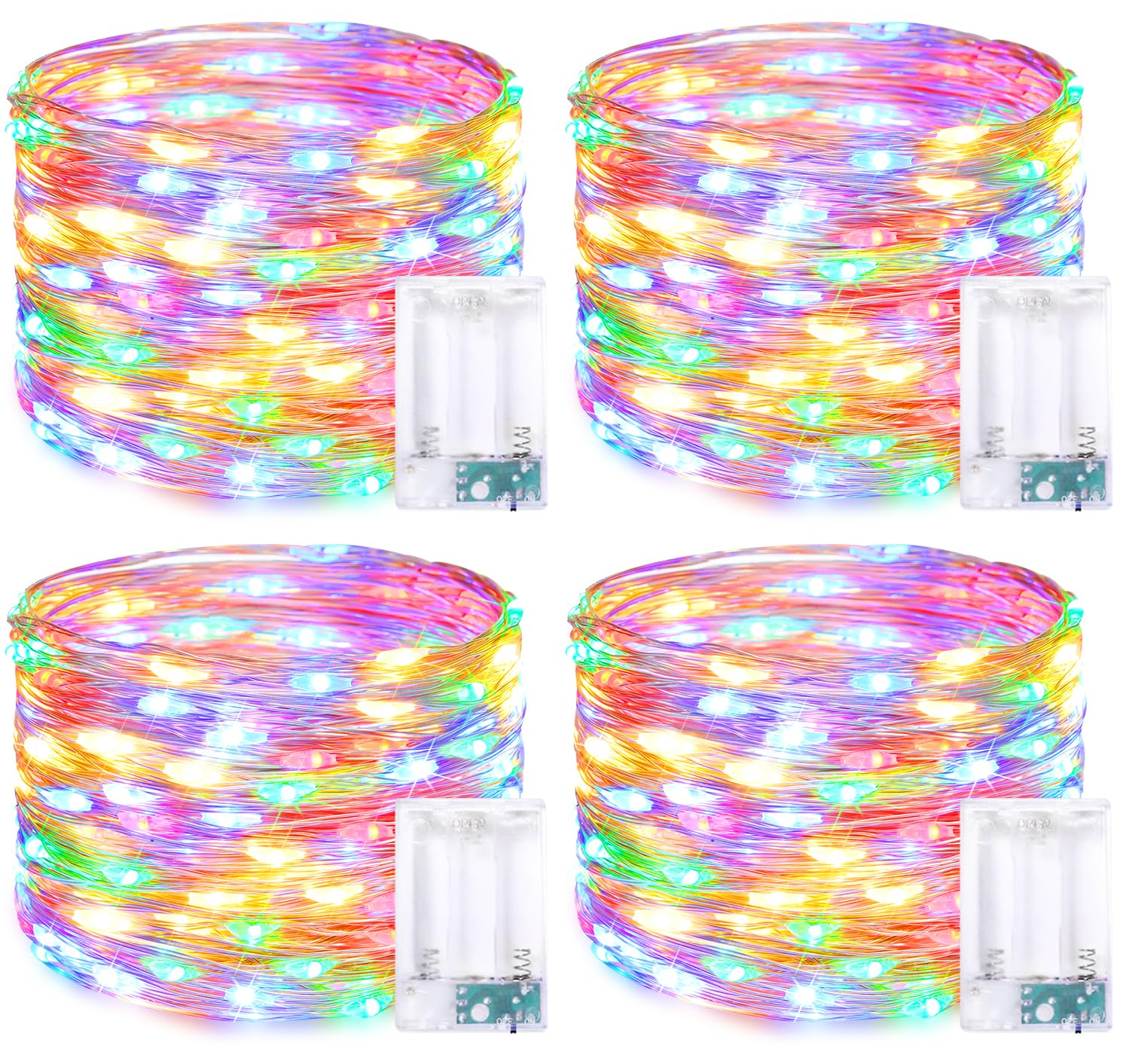 JMEXSUSS 4 Pack 50 LED Multicolor Fairy Lights, 16 ft Waterproof Twinkle Lights for Indoor Outdoor Decoration