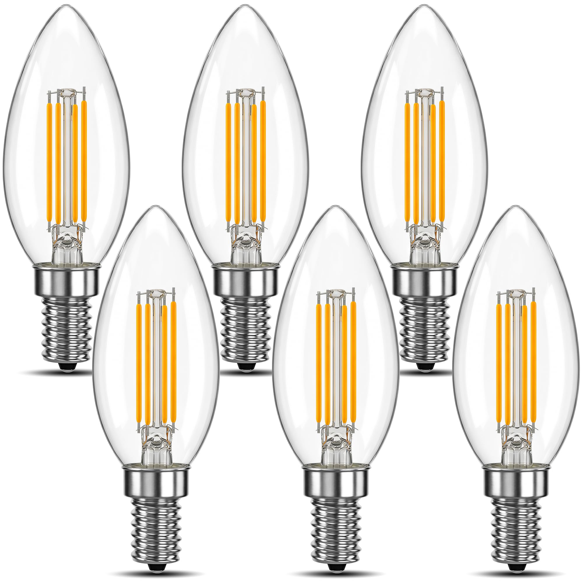 ToBeGreat Candelabra Bulb E12 Dimmable,60W Equivalent LED Chandelier Light Bulbs, Clear B11 LED Filament Candle Bulbs, 2700K Sof