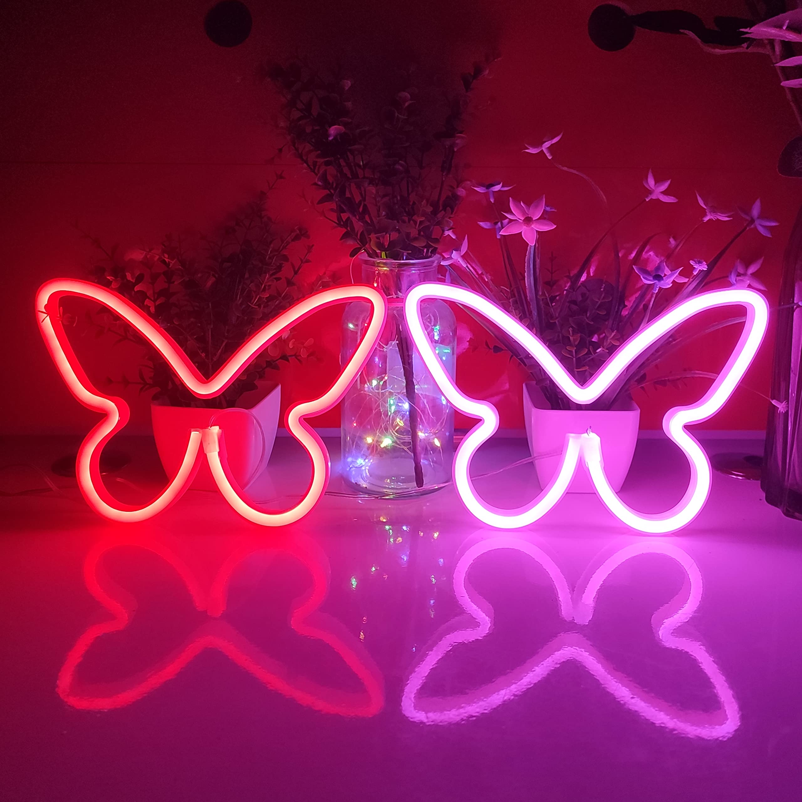 Jywj Butterfly Neon Sign - Usb & Battery Powered Led Light, Red, Kids Room Decoration, Model Jy-Bf-Rd01