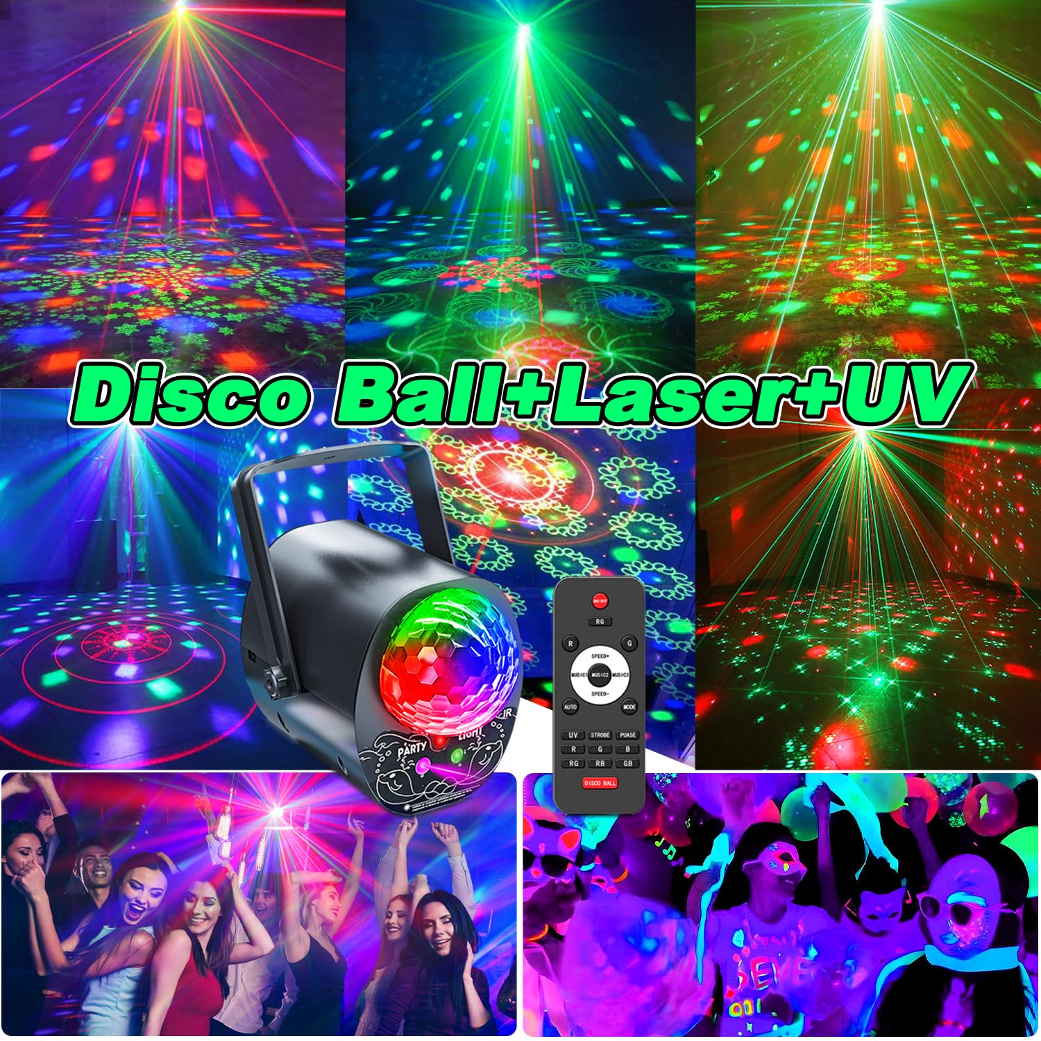 Party Light Disco Ball 4 In 1Dj Strobe Stage Rave Dance Light Projector Effect Sound Activated With Remote Control For Karaoke P