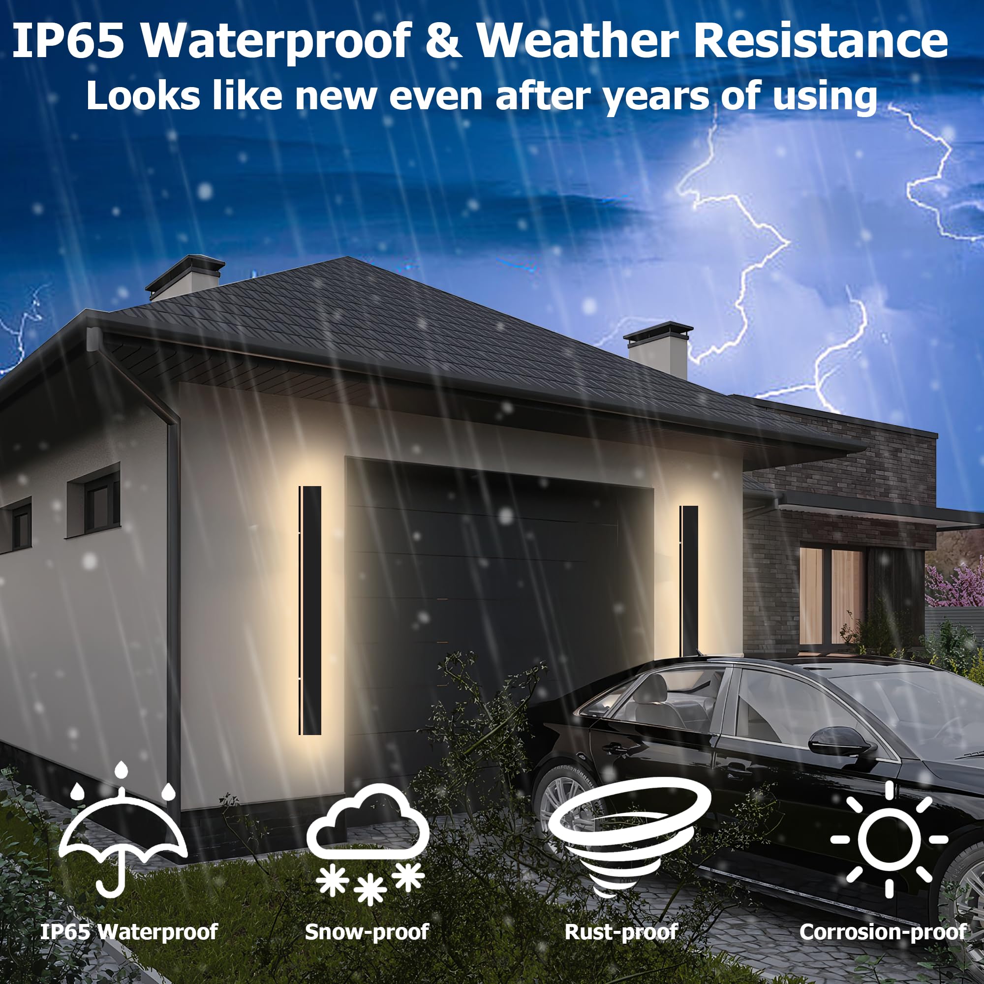 Levxhotty 39&quot; Dimmable Outdoor Wall Lights 2Pcs, Waterproof Ip65 Metal Sconces For Garage & Door