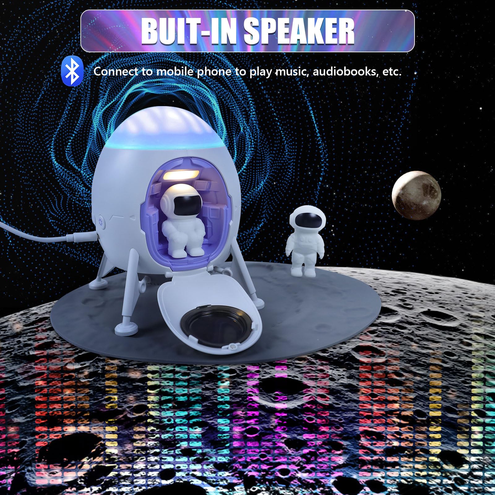 2win2buy Lander Astronaut Projector Night Light with Speaker, White, Model TYD-ZLQ-003, Ideal for Kids and Adults' Bedroom Decor