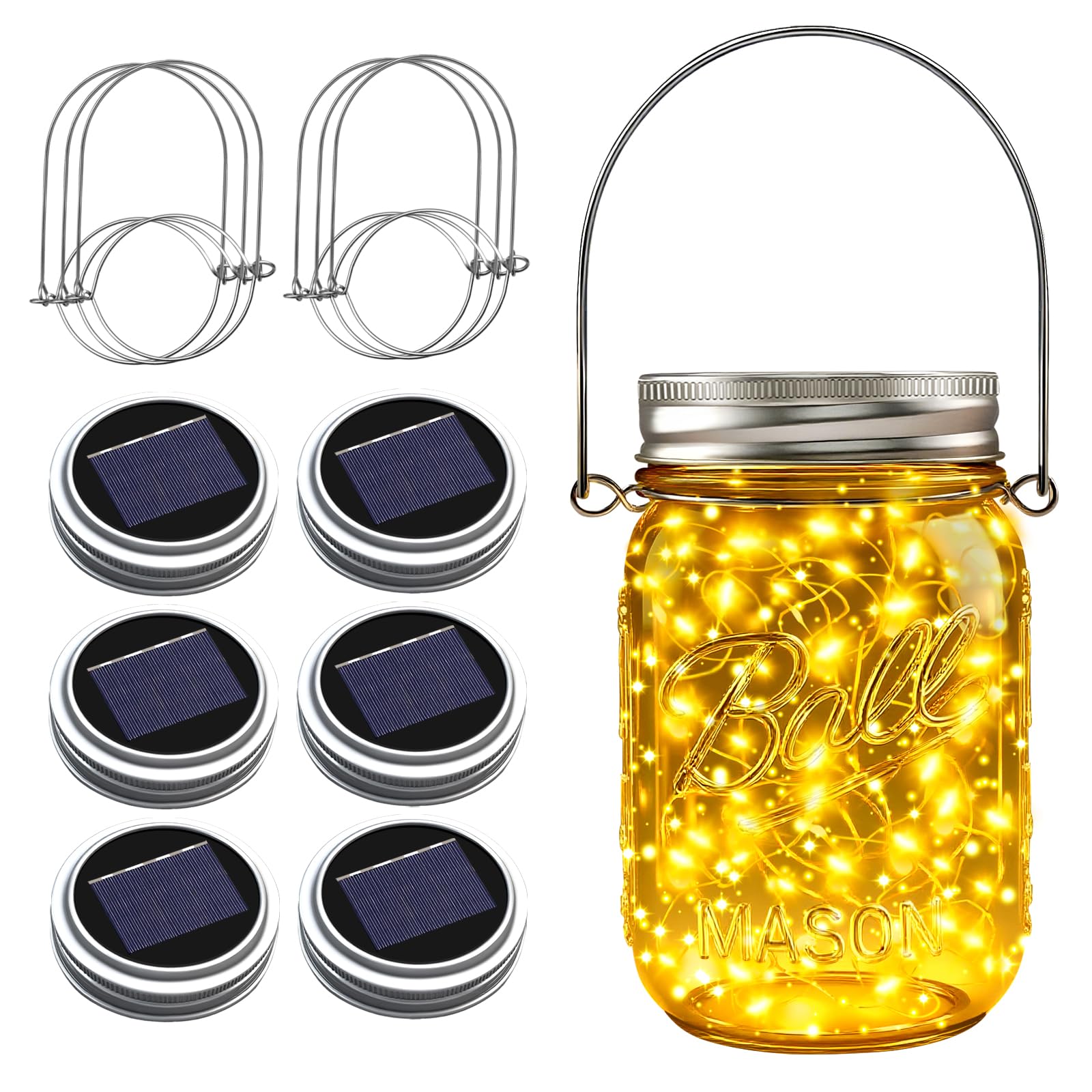 Znycye Mason Jar Solar Lights For Outside, 6 Pack 30 Led Fairy Lights Mason Jar Solar Lids Outdoor Waterproof String Lights With