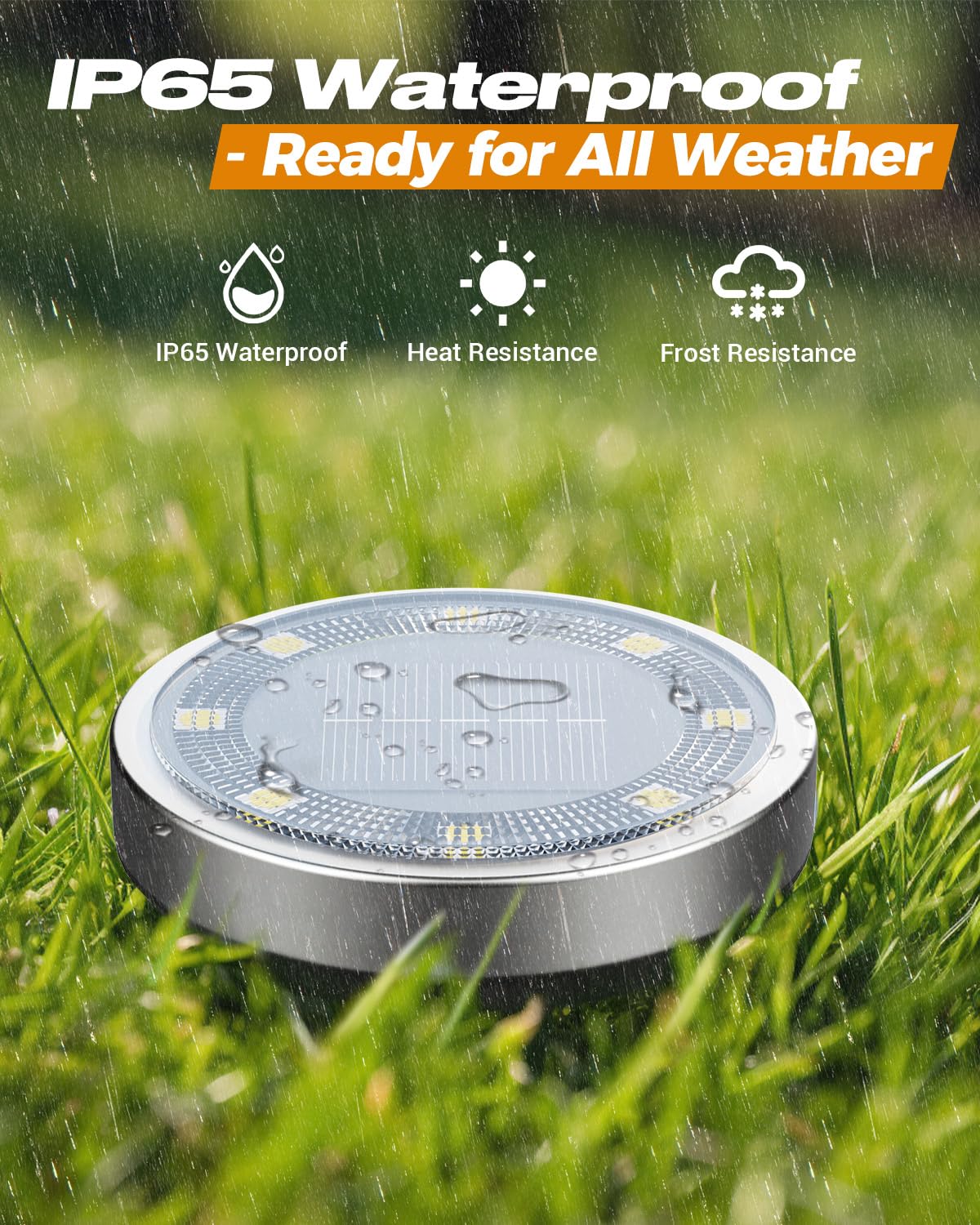 Btfarm Solar Ground Lights 2 Pack, 8 Led Ip65 Waterproof Flat Disc Light, Warm White For Garden Lawn Patio