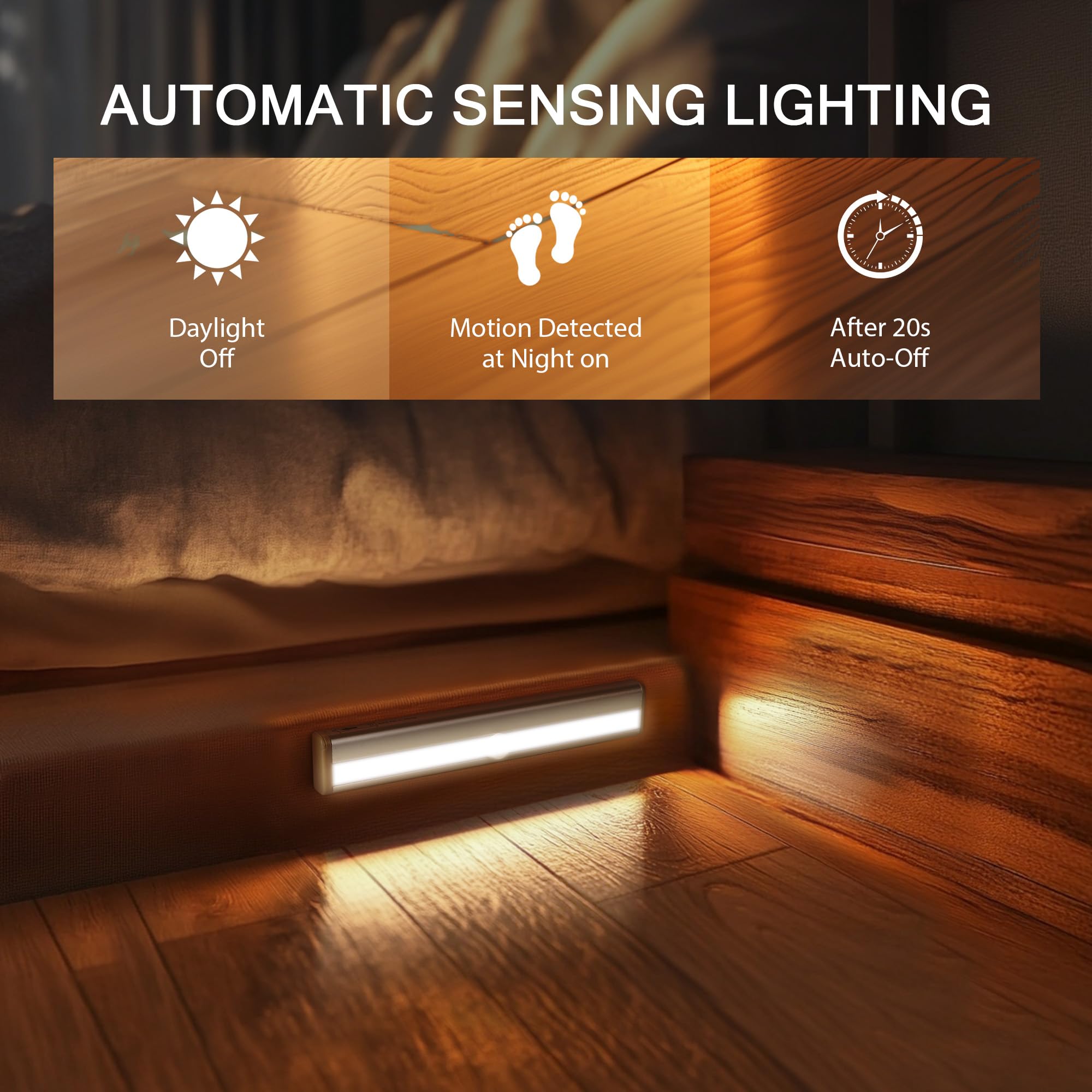 HOKOILN Motion Sensor Closet Lights, 10 LED Battery Operated Night Light Bar, 6 Pack, Aluminum, White, Model 5833