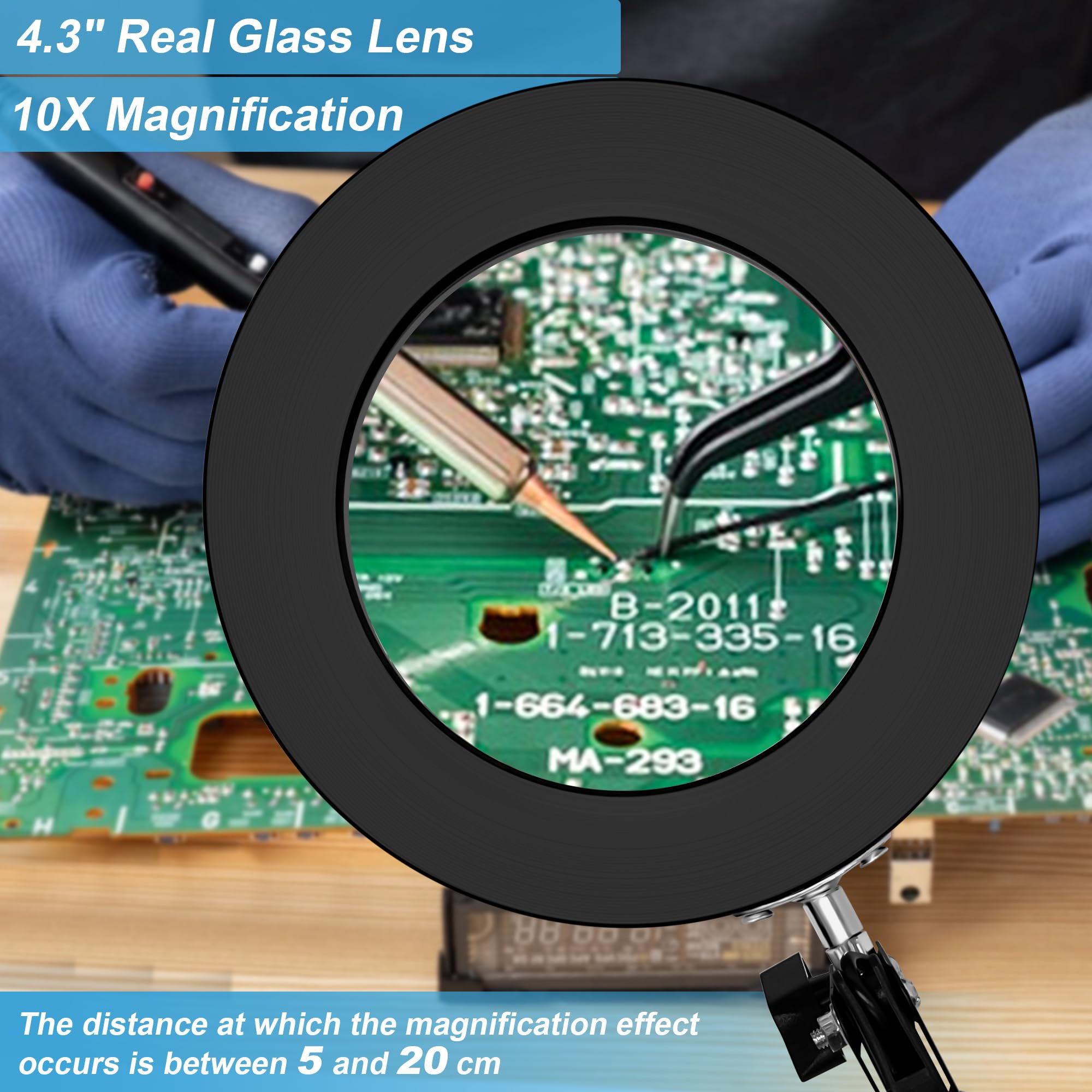 10X Magnifier Desk Lamp, 2-In-1 Led Magnifying Glass With Light And Clamp, Hands-Free Lighted Magnifier With 3 Color Modes For C