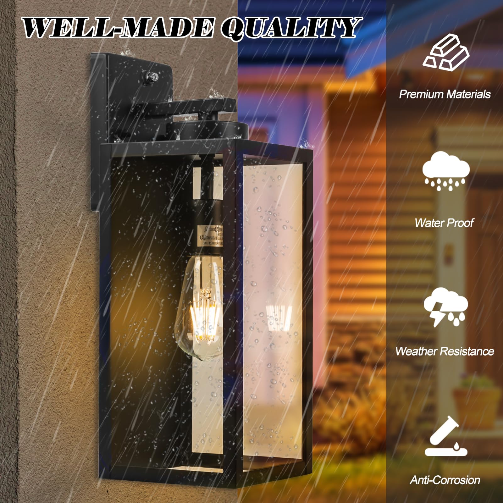 Yolsunes 16&quot; Dusk To Dawn Black Outdoor Wall Light Fixture, Waterproof Farmhouse Sconce