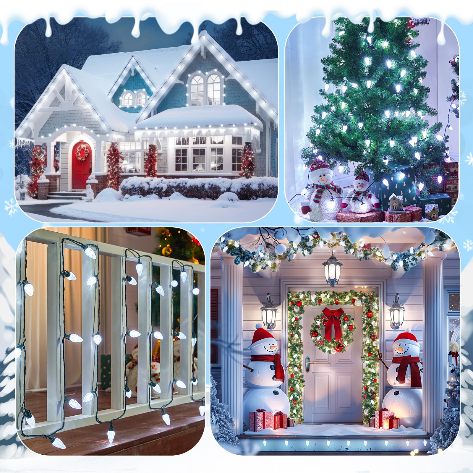 Brightown C9 LED Christmas String Lights, 200LED, 132ft, Waterproof, White, Plug-in for Outdoor Holiday Decor
