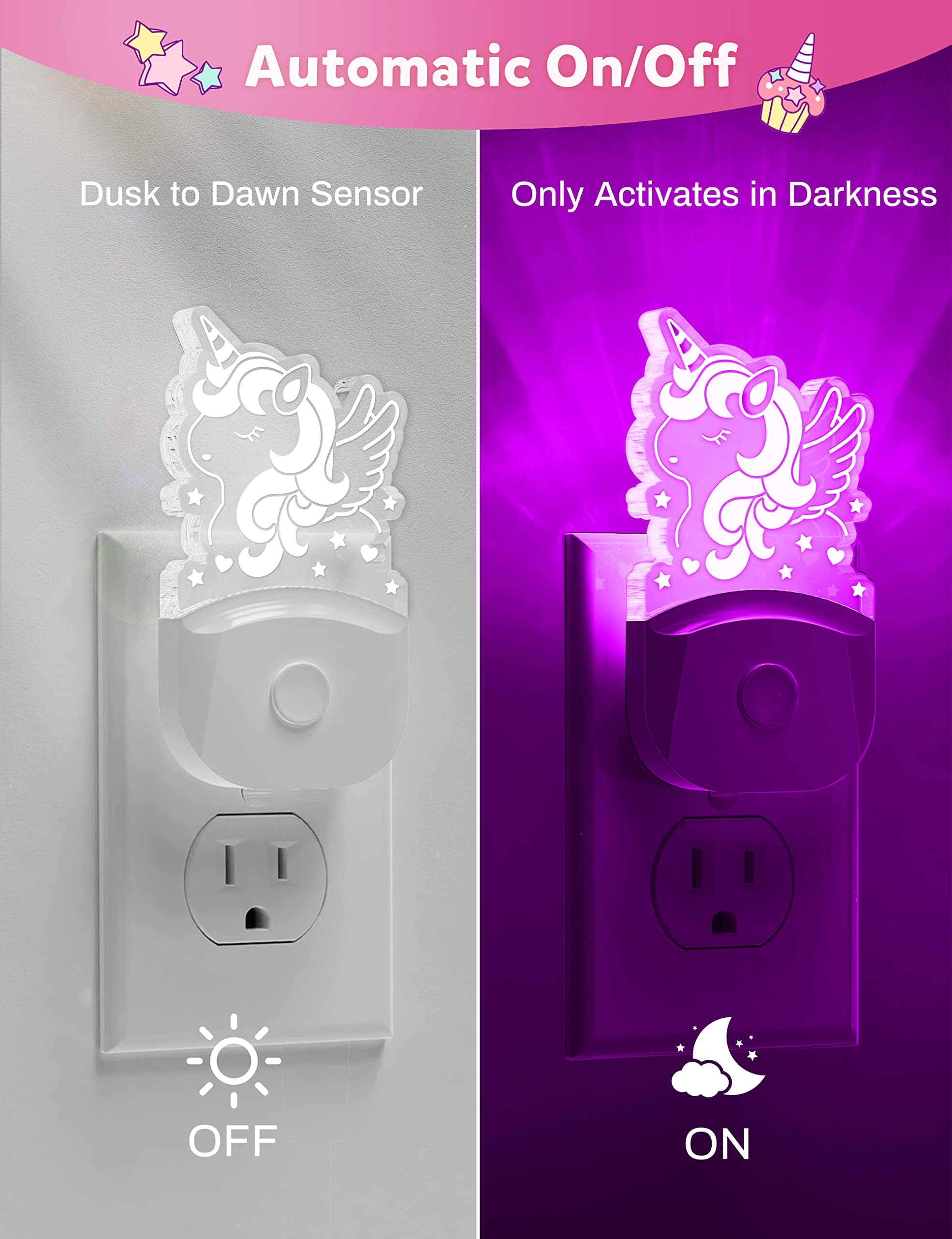 Cute Night Light For Kids [2 Pack], Plug In Night Light, 8 Color Changing Baby Night Light With Dusk To Dawn Sensor, Nightlights