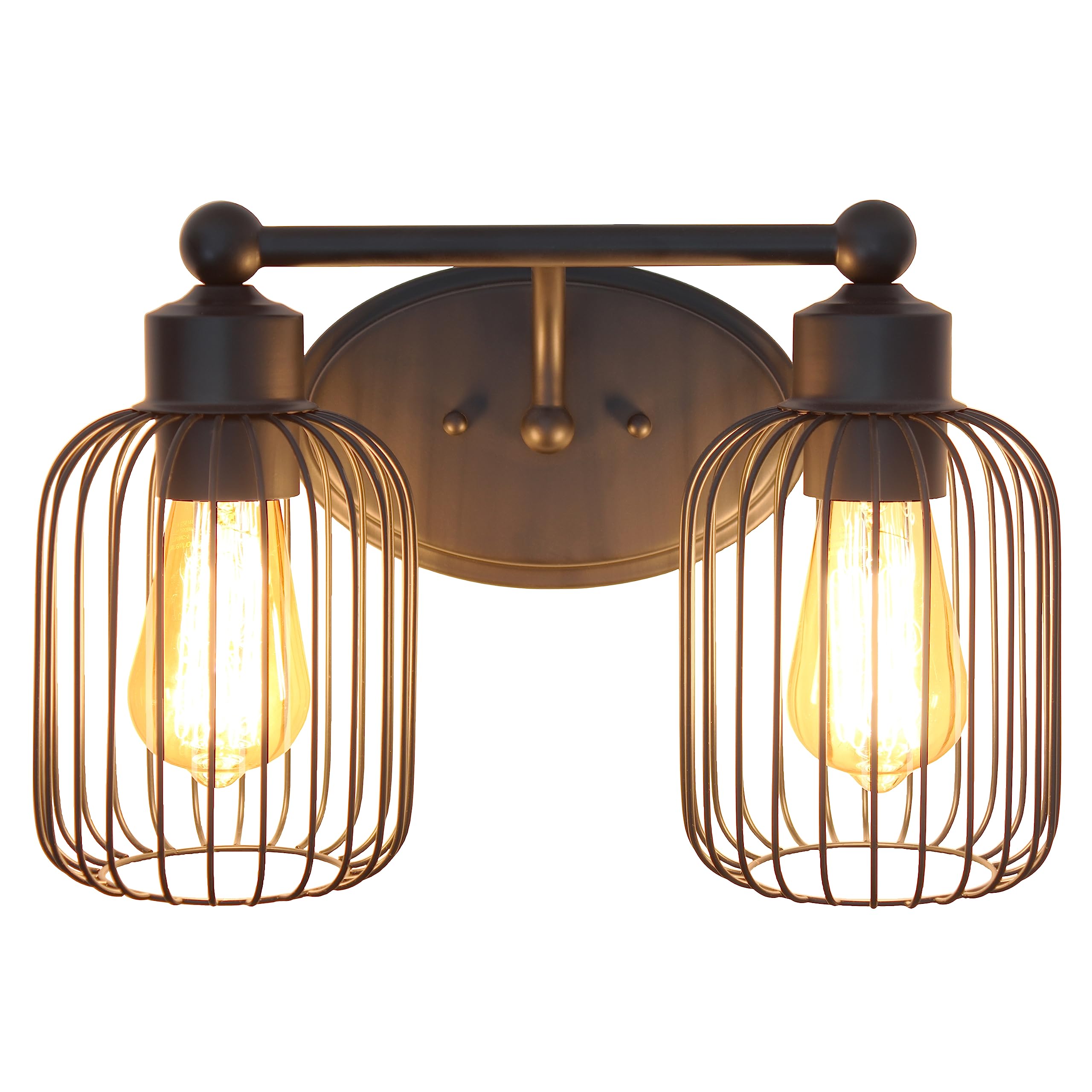 Elegant Designs Vt1021-Blk 14 Black Iron Industrial Farmhouse Wall Vanity Fixture With Metal Birdcage And Oval Backplate