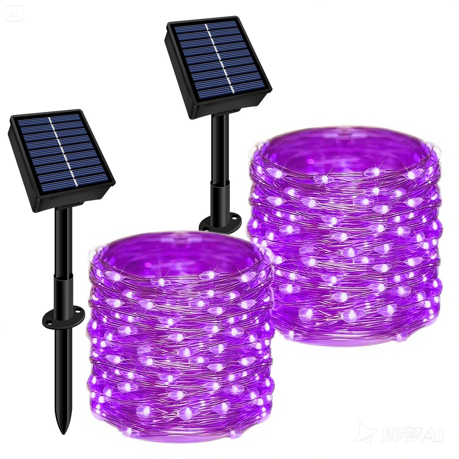 Solar String Lights Outdoor Waterproof 2 Pack Total 66Ft 200Led 8 Modes Twinkle Lights Solar Fairy Lights For Patio  Garden Yard Party Wedding Tree Christmas Halloween Decoration  Purple