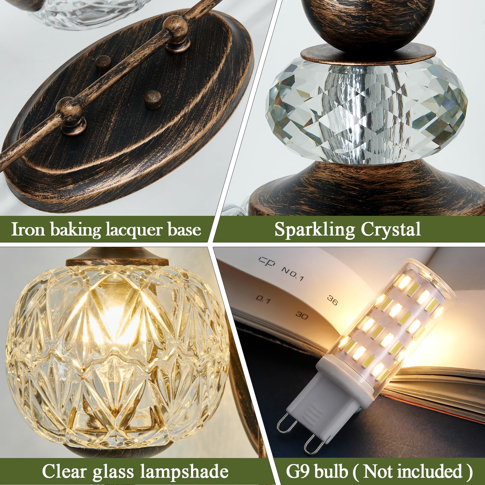 Piepooye Vintage Bronze Wall Sconce With Glass Globe Shade Mid Century G9 Bulb Wall Light Indoor Wall Lamp For Bathroom Farmhous