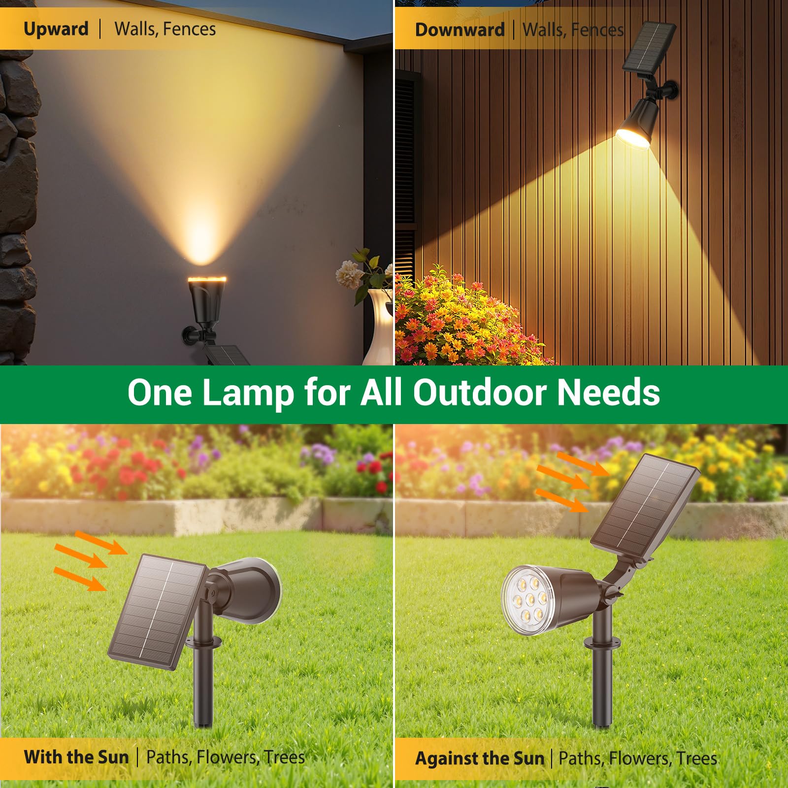 Solar Lights Outdoor Spot Light: 4 Pack 120&180 Adjustable Bigger Led Solar Spot Lights Outdoor Waterproof - Landscape Lighting Spotlights For Garden  Yard  Pathway  Tree  Flag  Wall (Warm White)