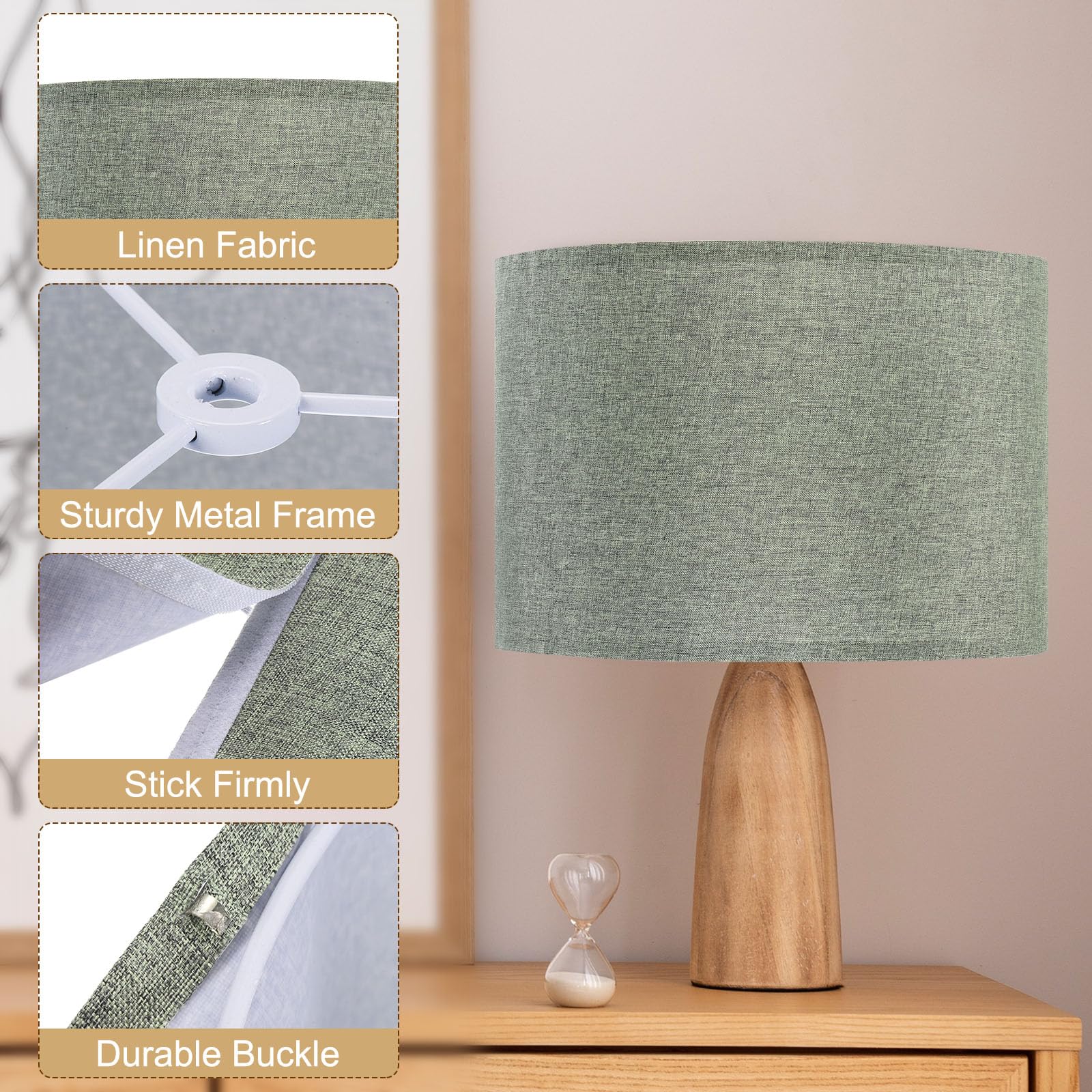Patikil Drum Lamp Shades Set Of 2, 13"X13"X9" Linen Round Lamp Shade For Table Lamps Easy Assembly Lampshade For Table Lamps Floor Lamps Bedside, Gray Green