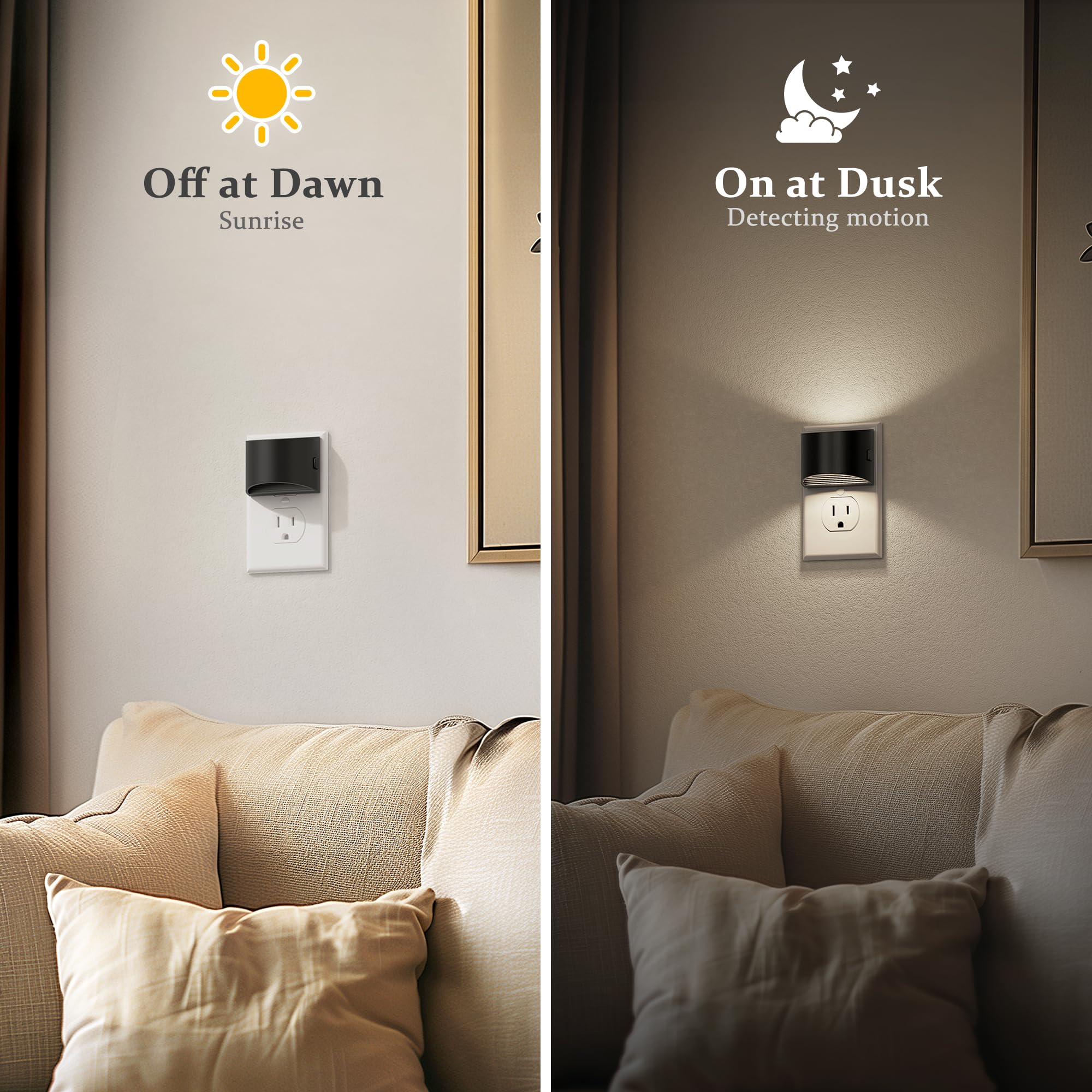 Jandcase Night Light, Automatic Night Lights Plug Into Wall,2 Pack Dusk To Dawn Sensor Nightlight, 5000K Brightness Adjustable N