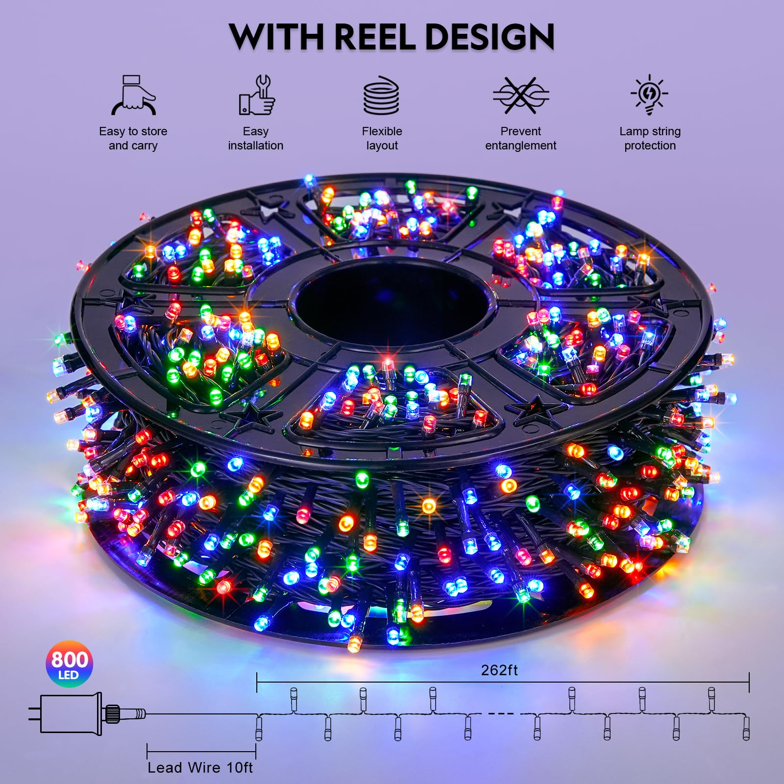 Jmexsuss 272Ft 800 Led Christmas Tree Lights, 8 Modes Multicolor Led Christmas Lights Outdoor Waterproof Christmas String Lights