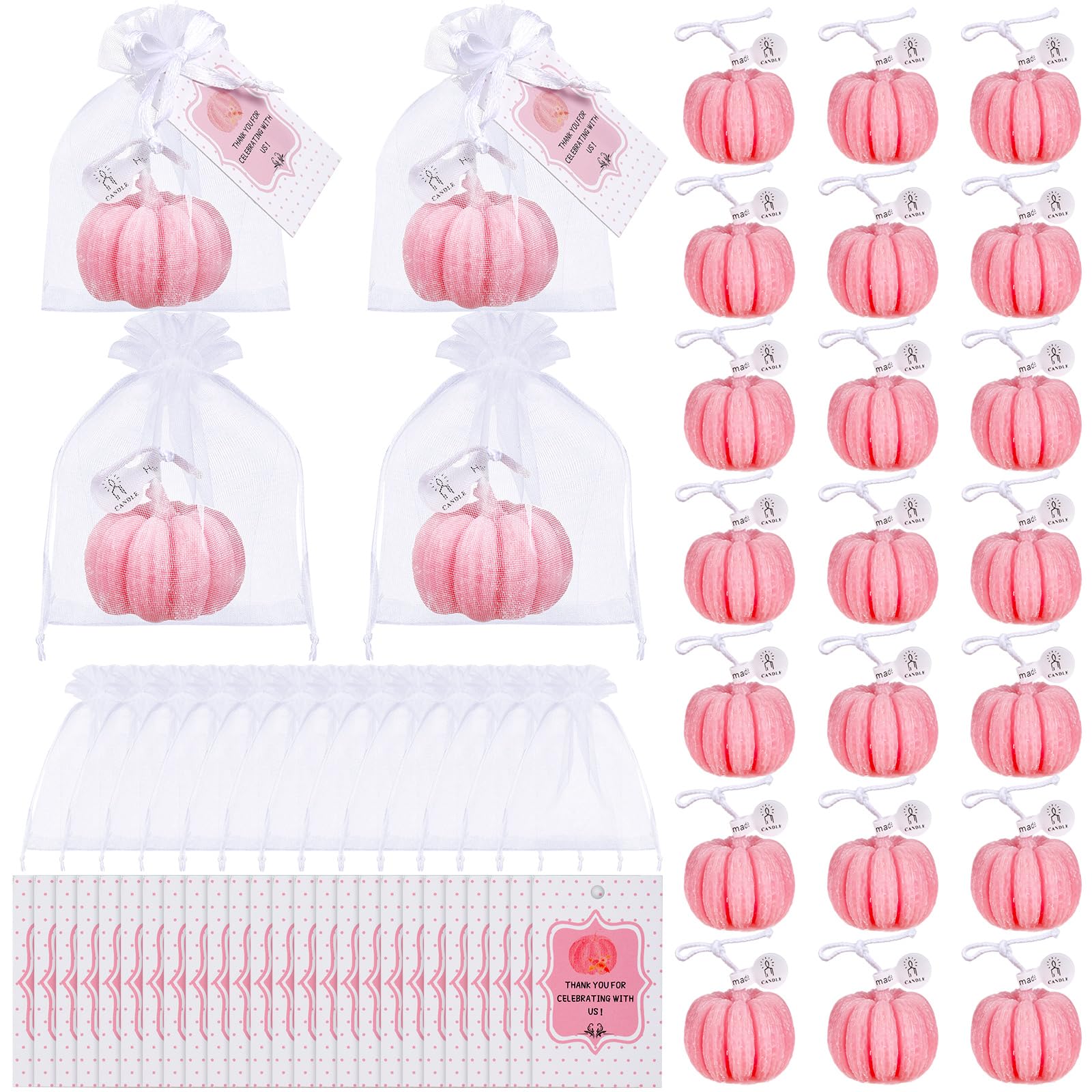 Treela Pumpkin Candles Set of 24 for Baby Shower, Thanksgiving Favors, Pink, Model Treela-Baby Shower-56