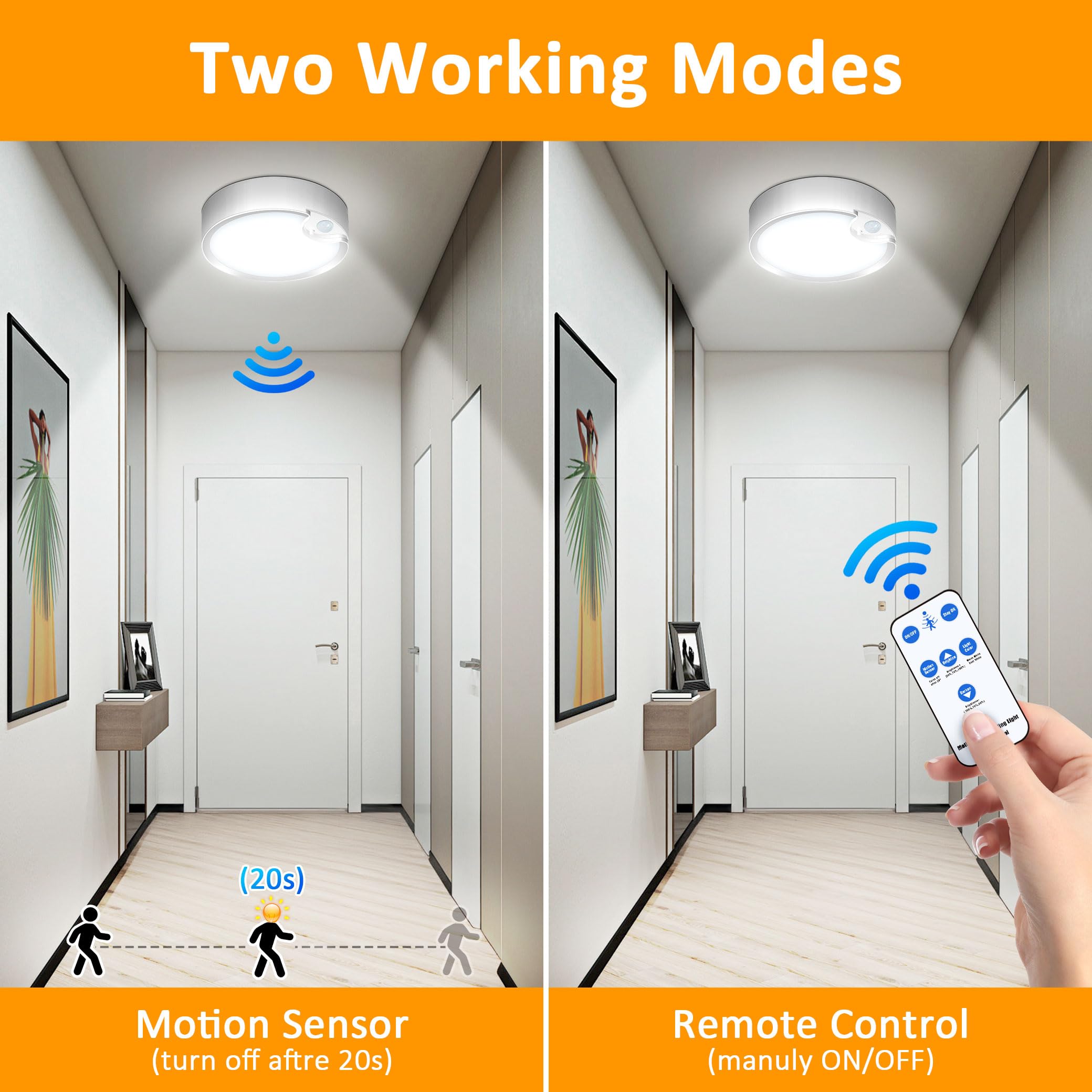 Yurnero Battery Operated Lights Ceiling Light With 400Lm Dimmable 3000K/6000K-Battery Powered Ceiling Light For Shower Closets C