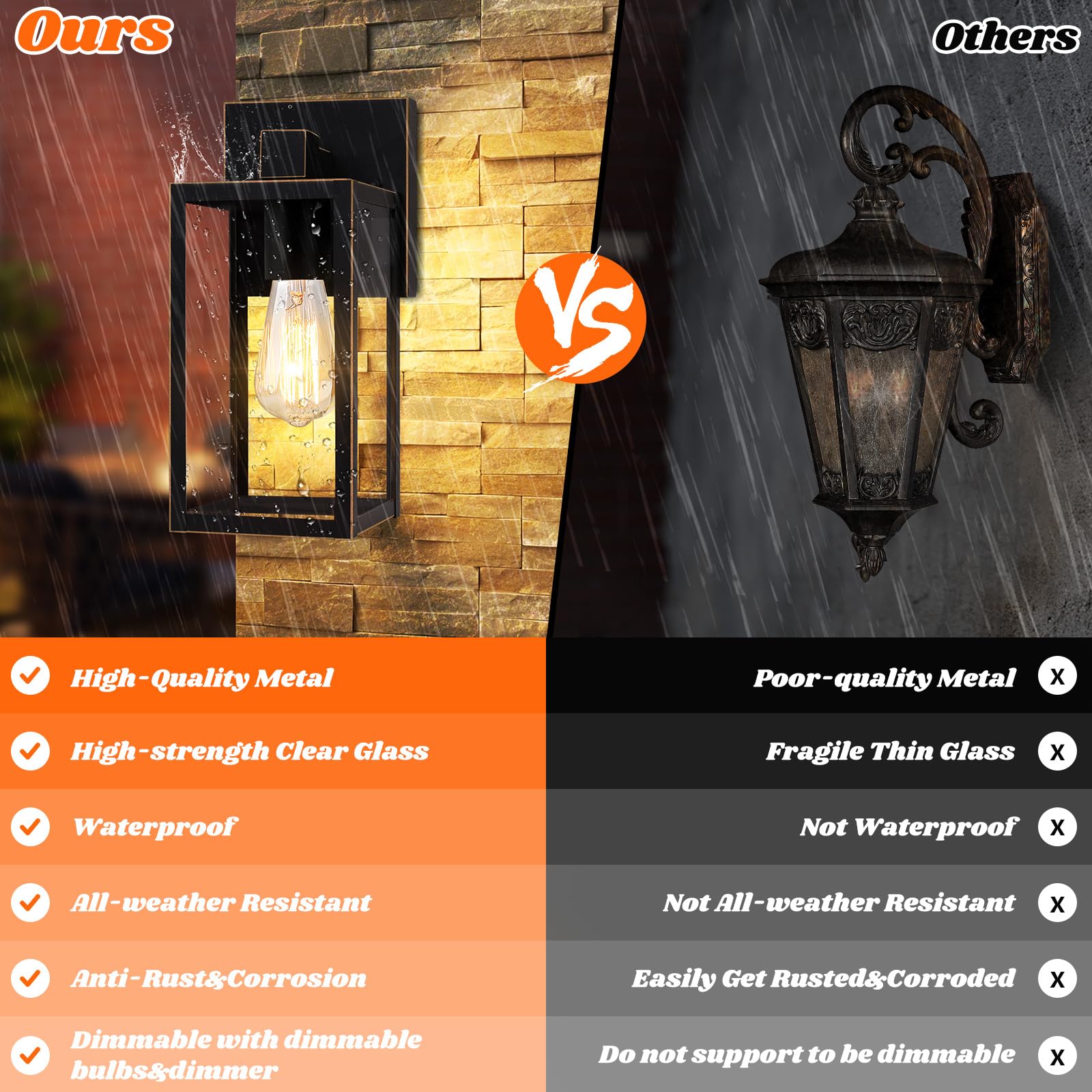 2-Pack Outdoor Wall Light, Waterproof Porch Lights Outdoor, 10'' Bronze Outdoor Lights For House With Clear Glass For House, Por